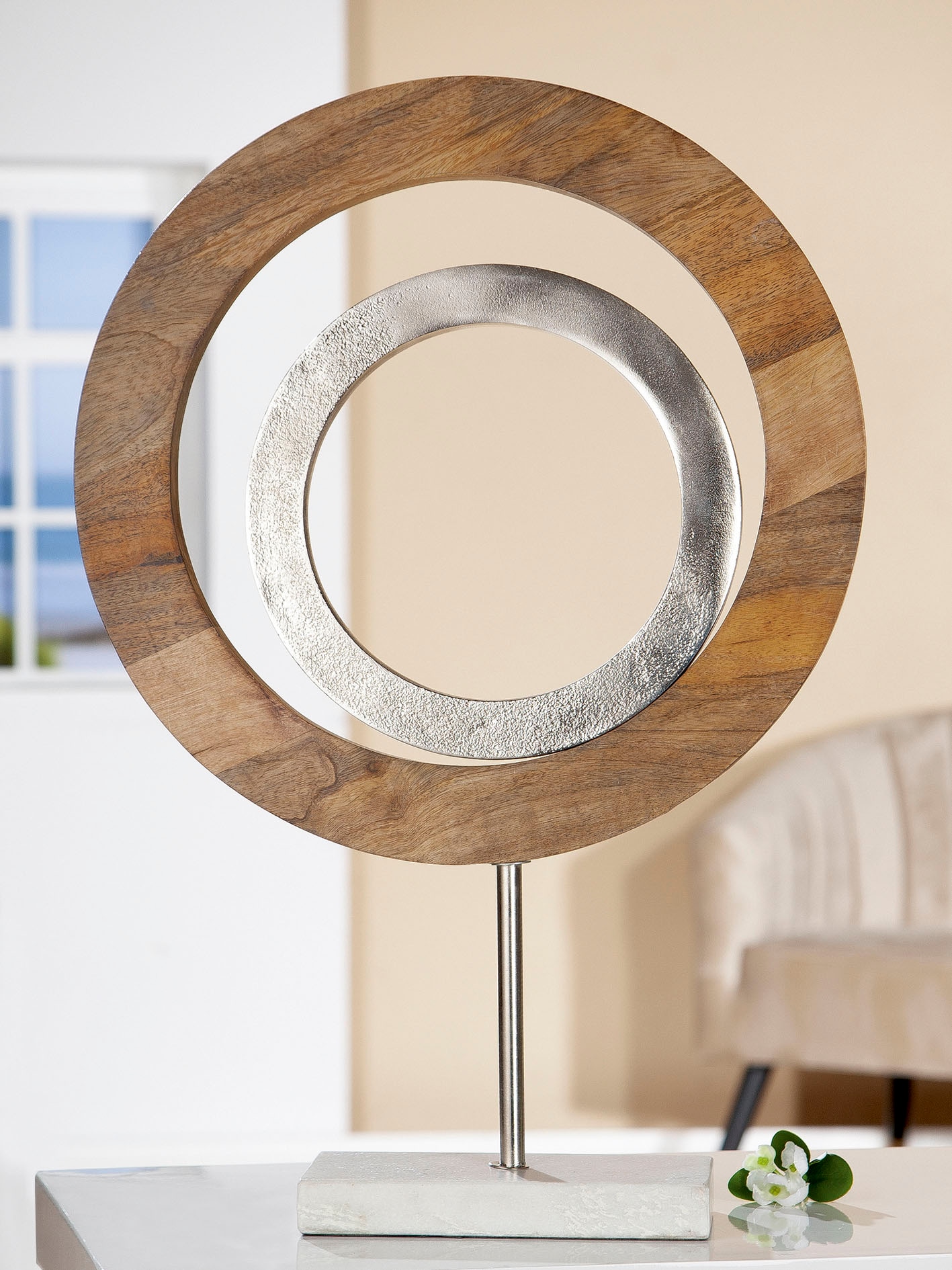 GILDE Dekoobjekt »Skulptur Marcire rund«, (1 St.), Höhe 59 cm, aus Holz und Metall, Wohnzimmer