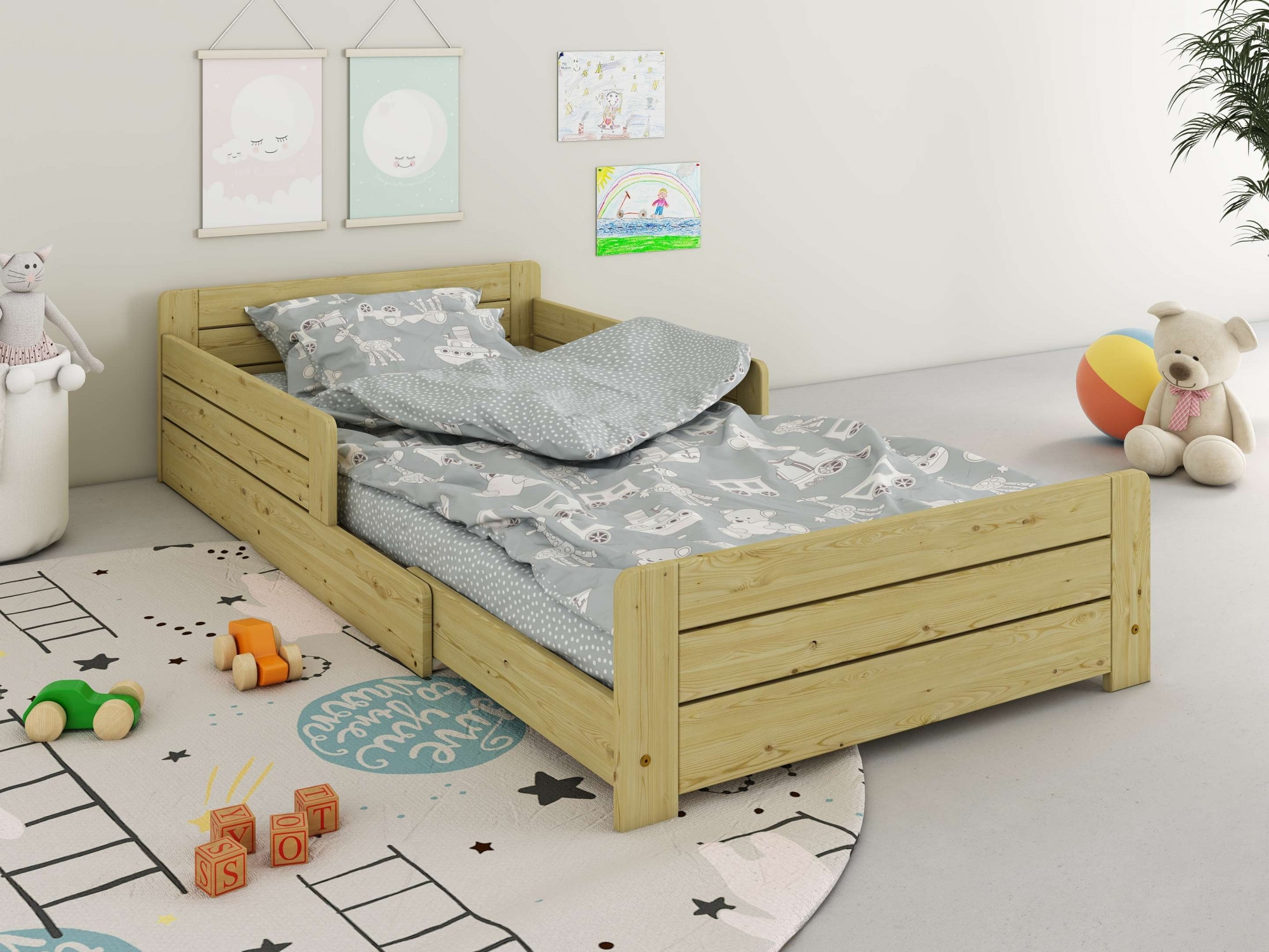 Lüttenhütt Kinderbett »" ANNEKE " Kinderbett, Liegefläche von 140cm-200cm ausziehbar«, Bodenbett,im Montessori Stil, zertifiziertes Massivholz