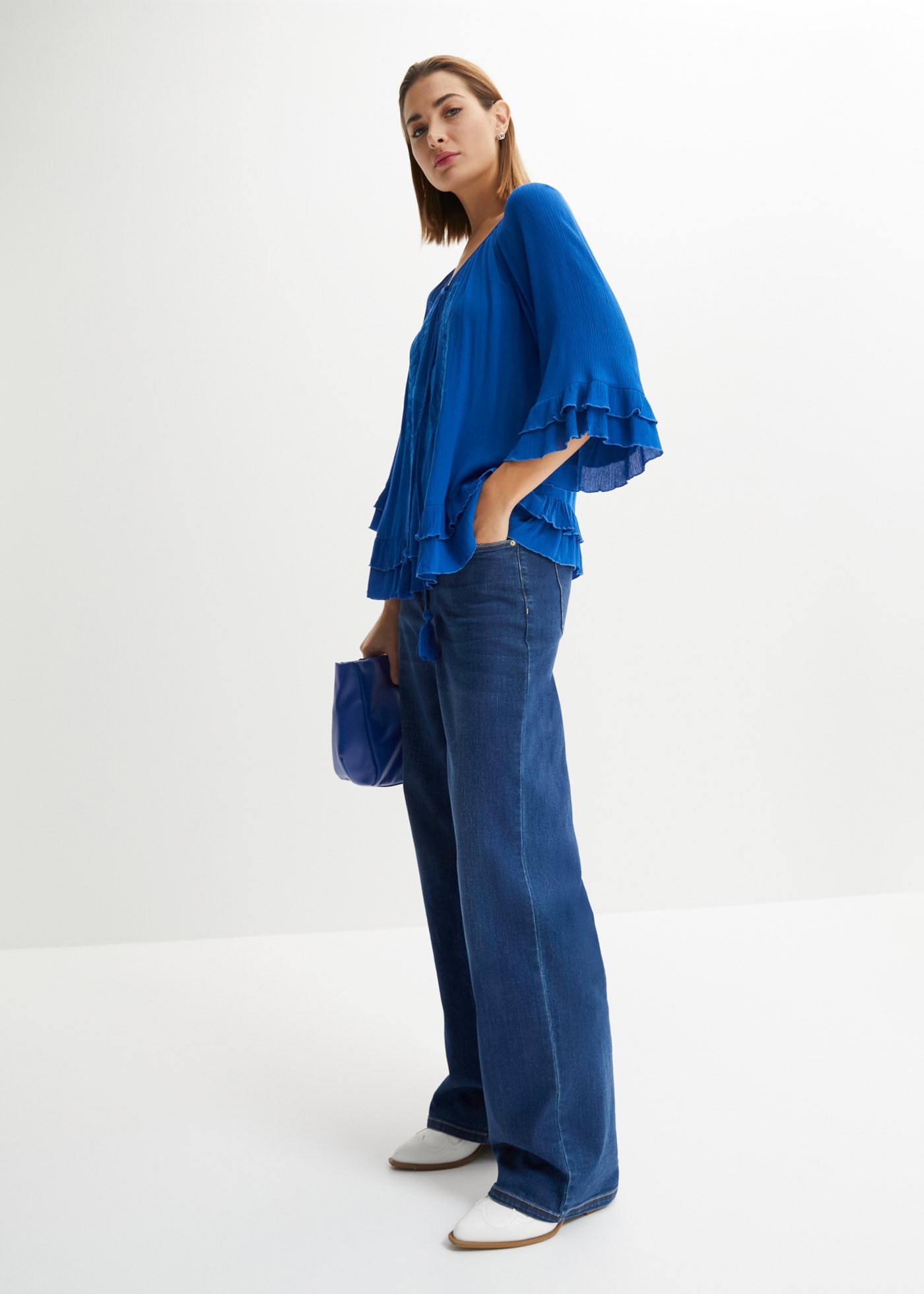 bonprix Tunika 1 A-Linien-Passform, mit 3/4-Ärmeln, gleichfarbige Stickerei