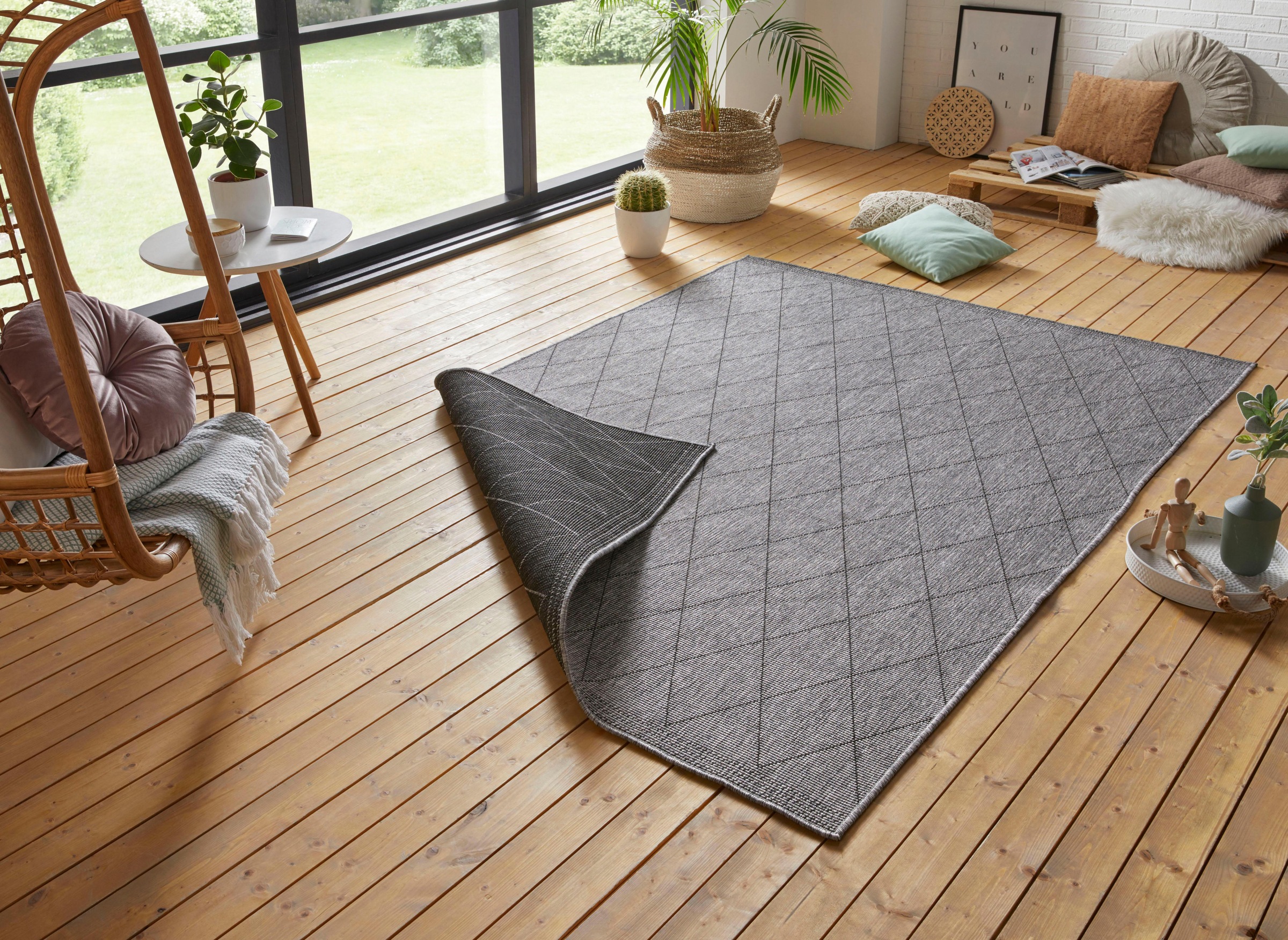 freundin Home Collection Teppich »Daisy«, rechteckig, 5 mm Höhe, In-& Outdoor, Teppich, Wetterfest, Balkon, Garten, Wohnzimmer, Modern