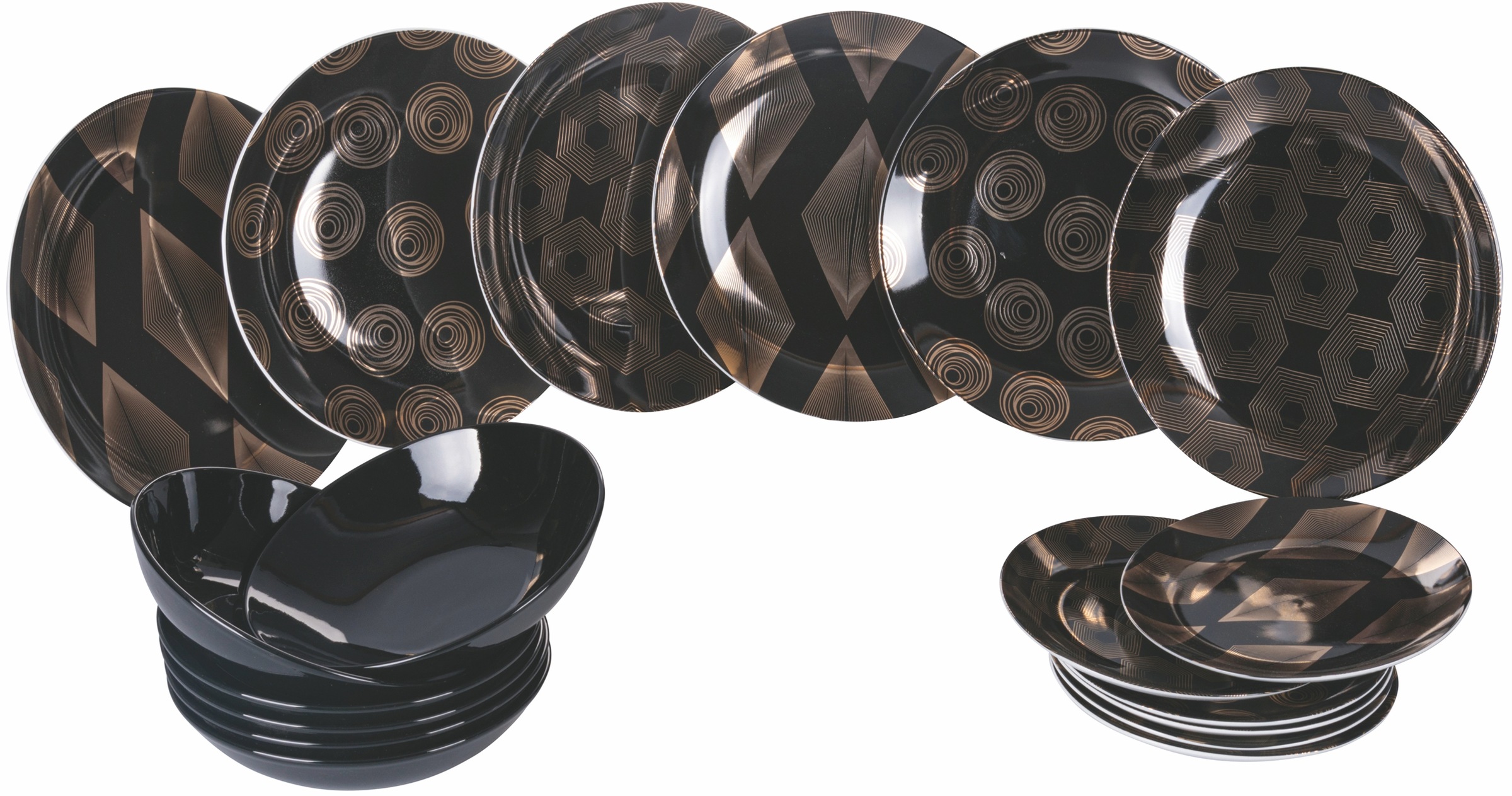 Villa D'este Teller-Set »Geschirr-Set Mondrian« Service, Tafelservice, schwarz/gold, 18 Teile, für 6 Personen in goldfarben