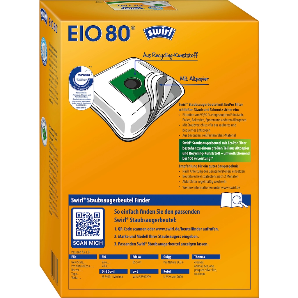 Swirl Staubsaugerbeutel »EIO 80 für EIO, Koenic und Quigg«, (Packung), 4er- Pack