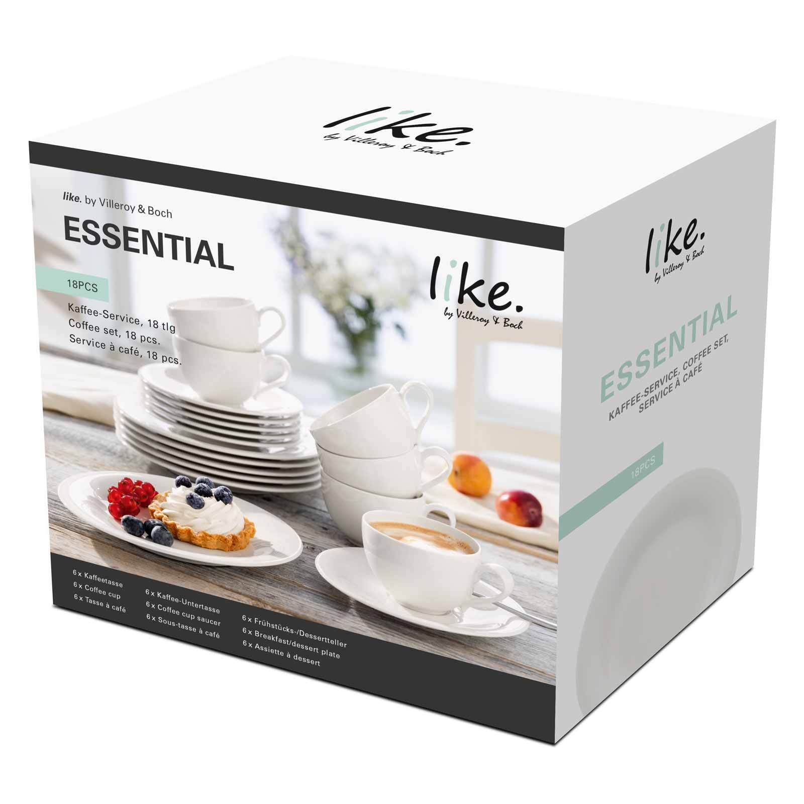 like. by Villeroy & Boch Geschirr-Set »Kaffeeservice Essential 18er Set weiß« Spülmaschinenfest, Mikrowellensicher