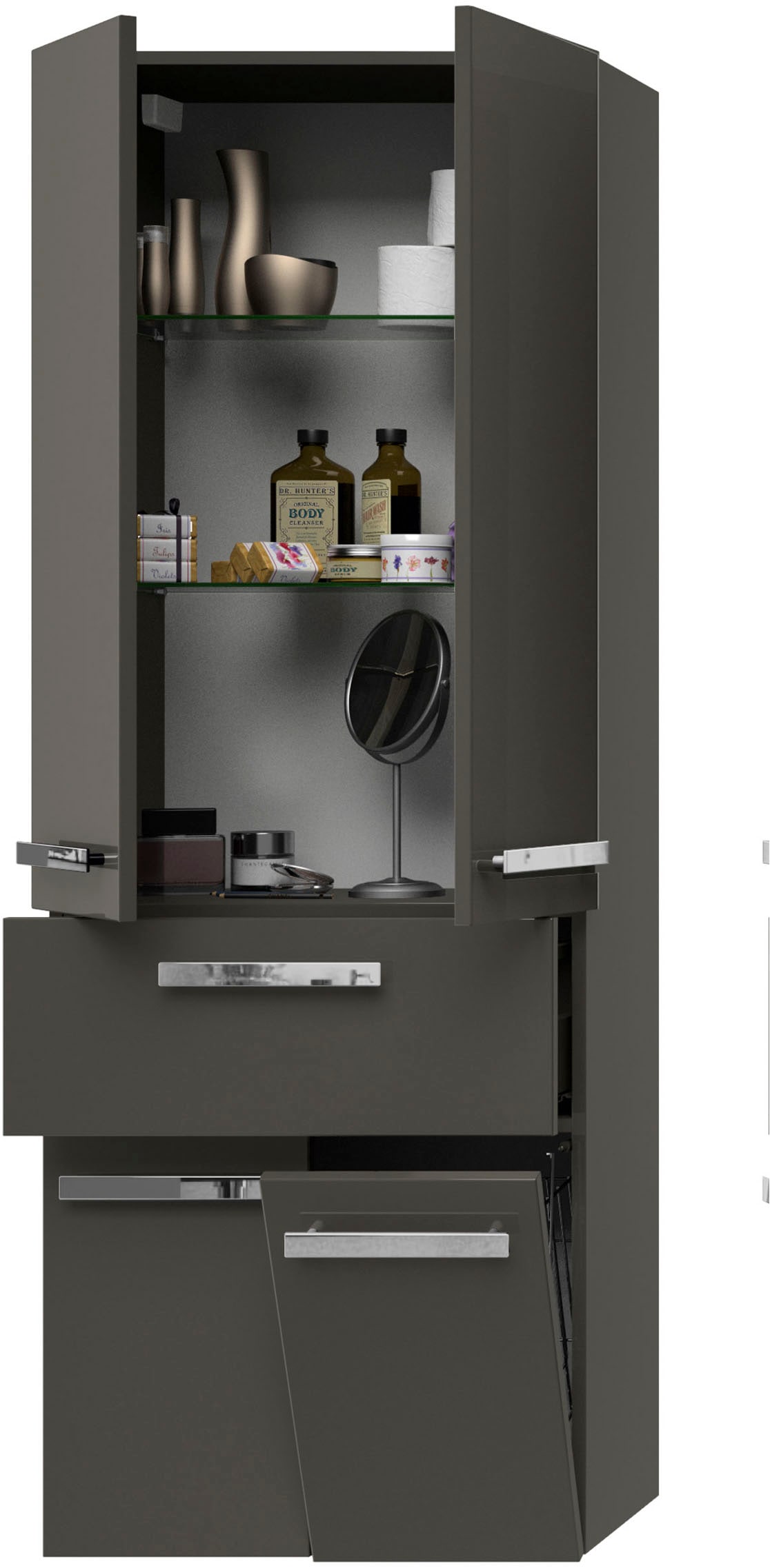 Saphir Hochschrank »Serie 4005 Badschrank 60 cm breit, mit 2 Türen und 1 Schublade«, 2 Glas-Einlegeböden, Badezimmer-Hochschrank inkl. Türdämpfer
