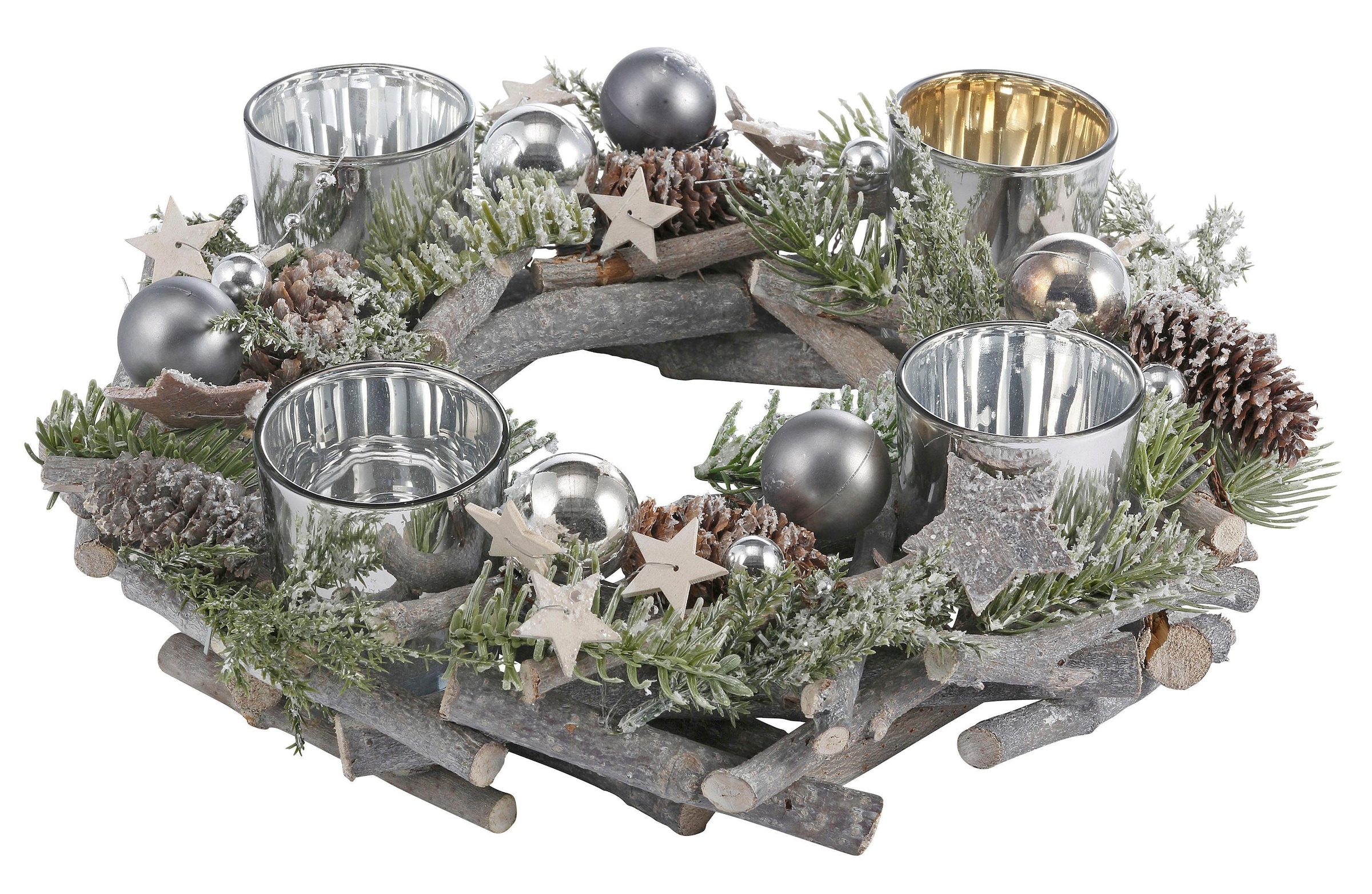 Home affaire Adventskranz Shop cm für aus Ø Teelichter, Online und »Weihnachtsdeko OTTO Echtholz, 30 Glitter«, im Kerzenhalter Kunstschnee 4 mit