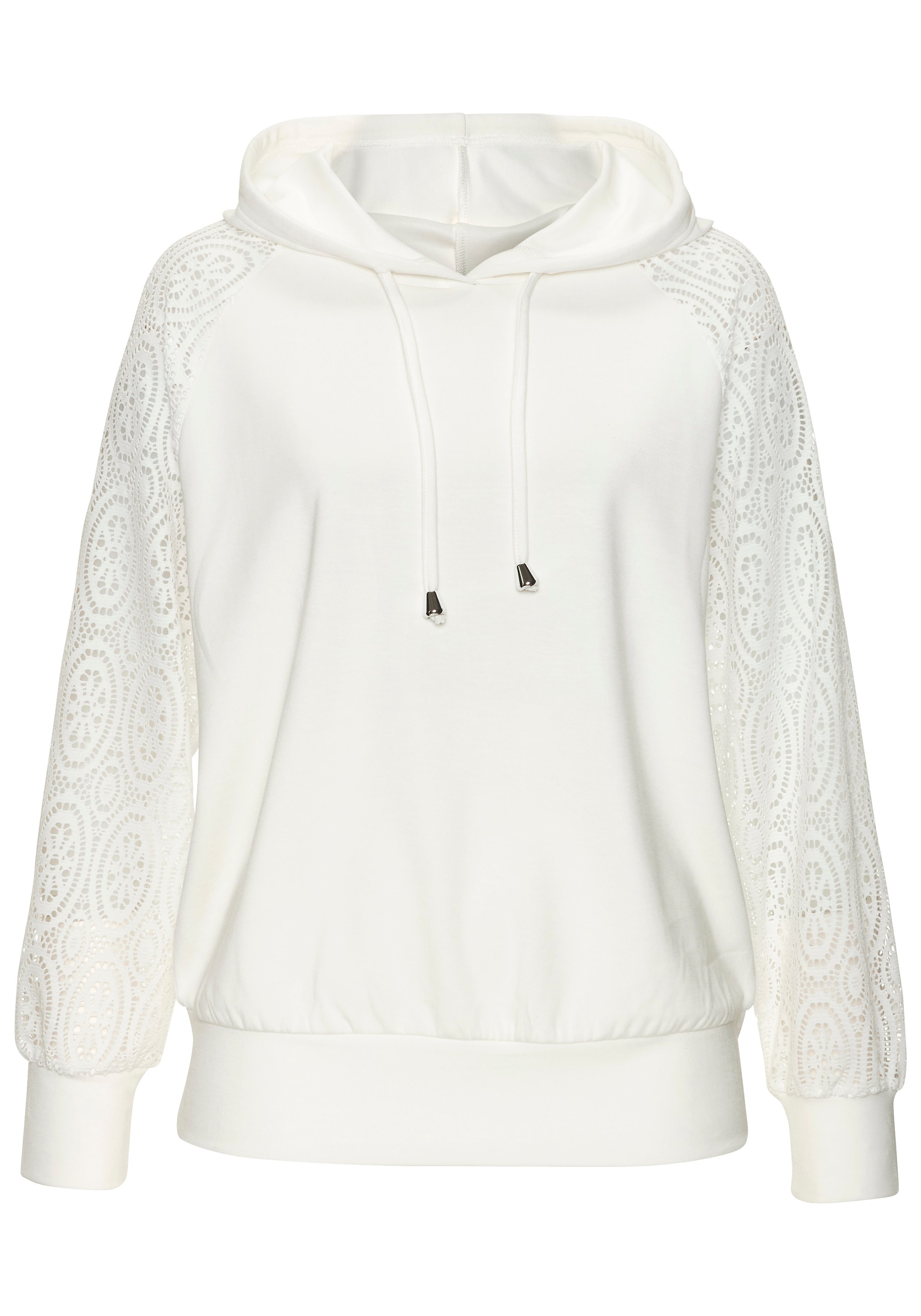 LASCANA Kapuzensweatshirt , mit Ärmeln aus elastischer Spitze
