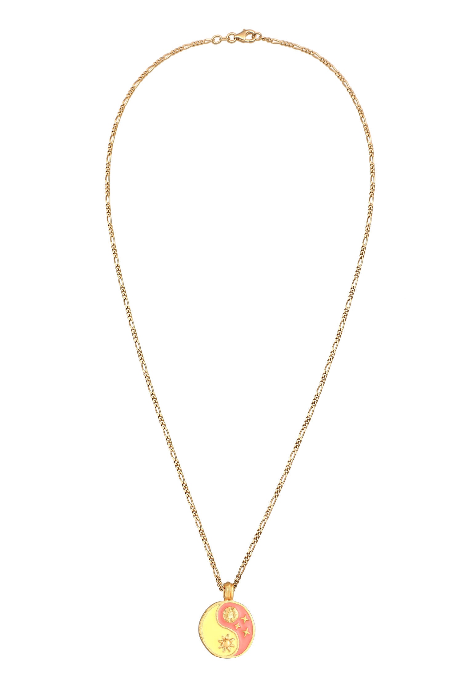 Elli Kette mit Anhänger »Halskette Yin Yang Sonne Mond Figaro 925 Silber vergoldet«
