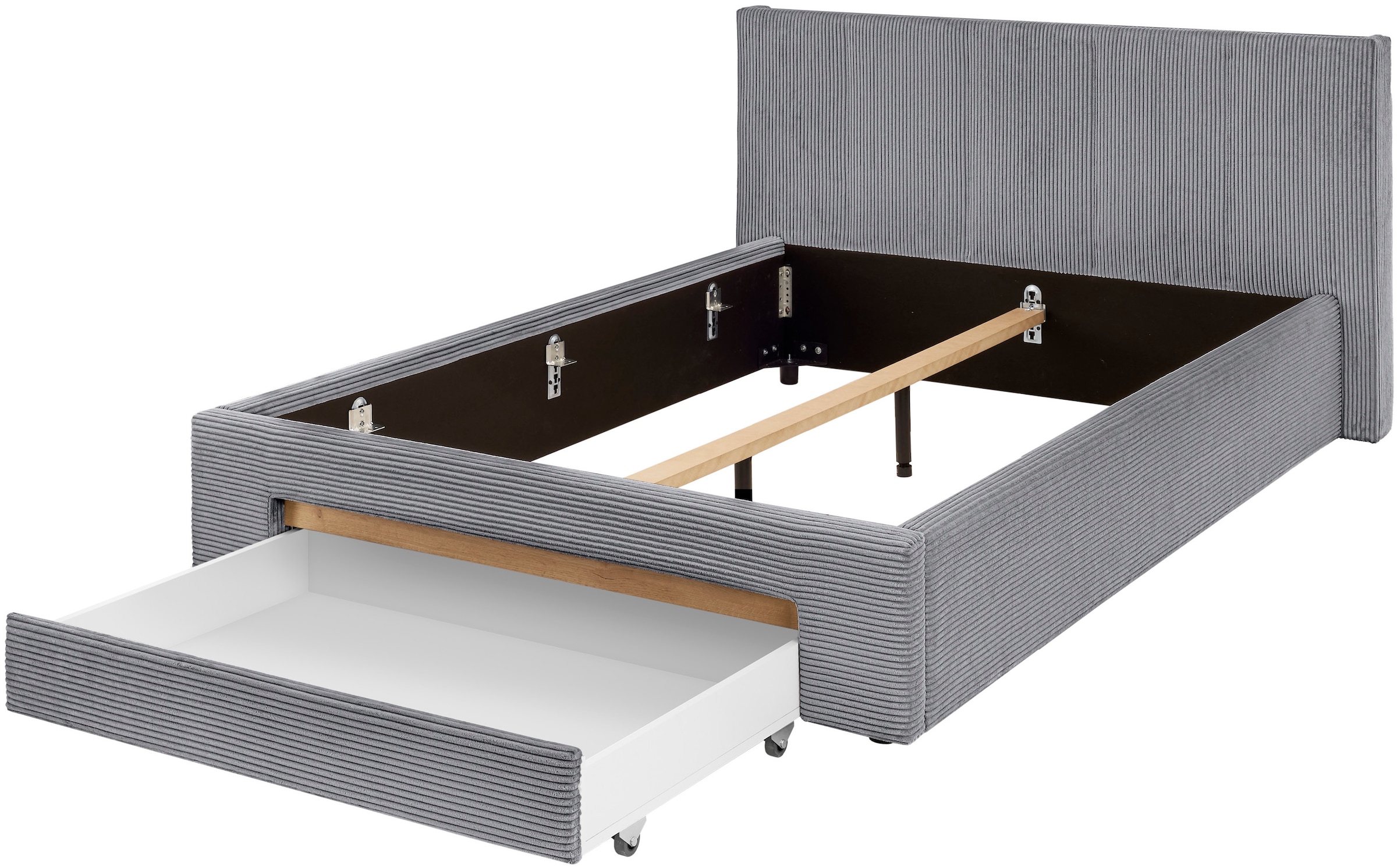 INOSIGN Polsterbett »CiTY/GiRON, Bettgestell mit Bettkasten, gepolstertes Stauraumbett«, mit Hundebett oder Stauraumschublade, Bezug Cord-oder Leinenoptik
