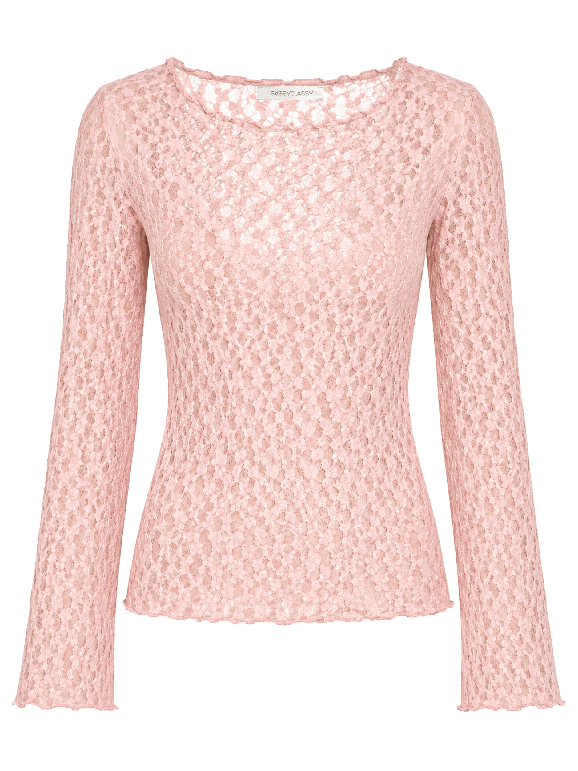SASSYCLASSY Langarmshirt »Langarm Spitzenshirt mit weiten Ärmeln« Elegantes Langarmshirt mit floralem Muster in leichter Transparenz