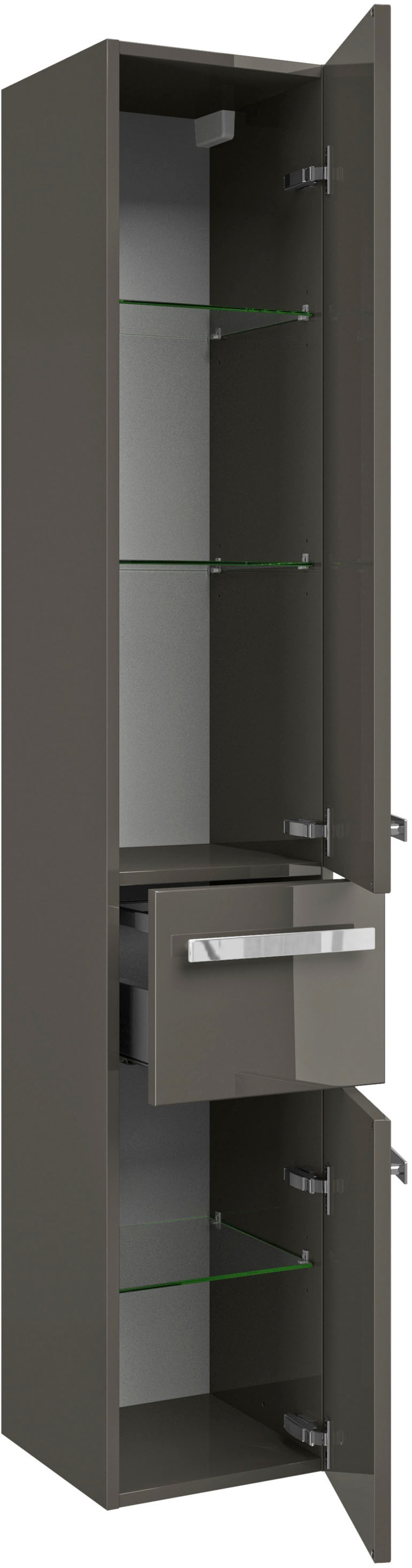 Saphir Badmöbel-Set »Serie 4005, vormontiert, Glaswaschbecken, Spiegelschrank«, (Set, 6 St.), Badezimmer-Set mit Unterschrank, Hängeschrank, Hochschrank, Türdämpfer