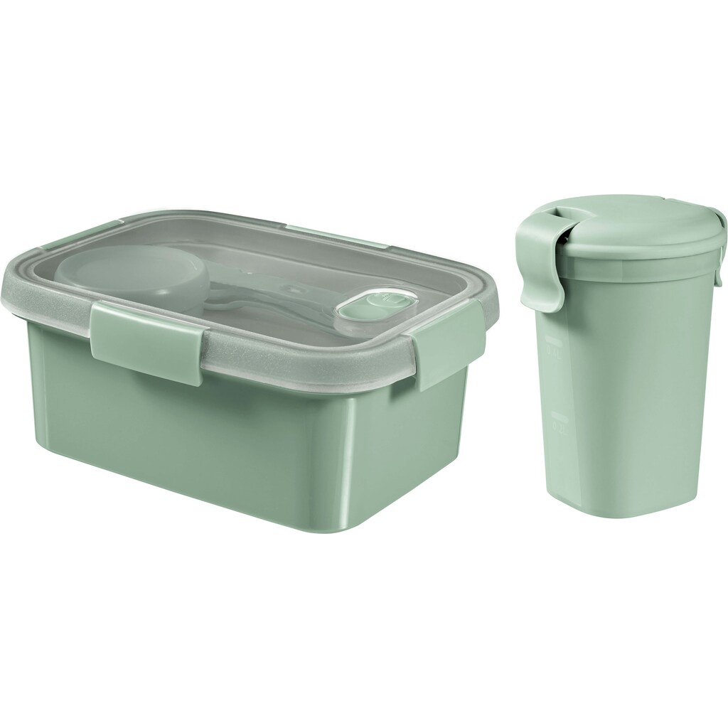 Curver Frischhaltedose »SMART ECO TO GO UNCH«, (Set, 4 tlg., bestehend aus 2 x Lunchbox rechteckig, 1 x Lunchbox rund, Becher), 100% Recyclingmaterial