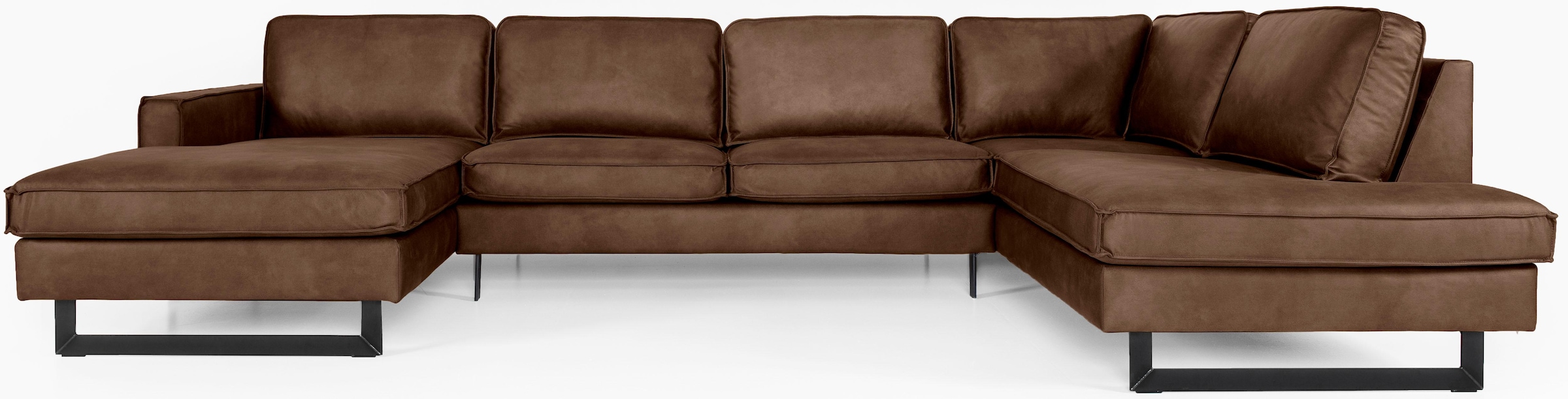 Places of Style Wohnlandschaft »Pinto, 350 cm, U-Form, XXL, mit Ottomanen«, Cord, Chenille, Lederoptik, mit Keder, Metallfüße, Wellenunterfederung