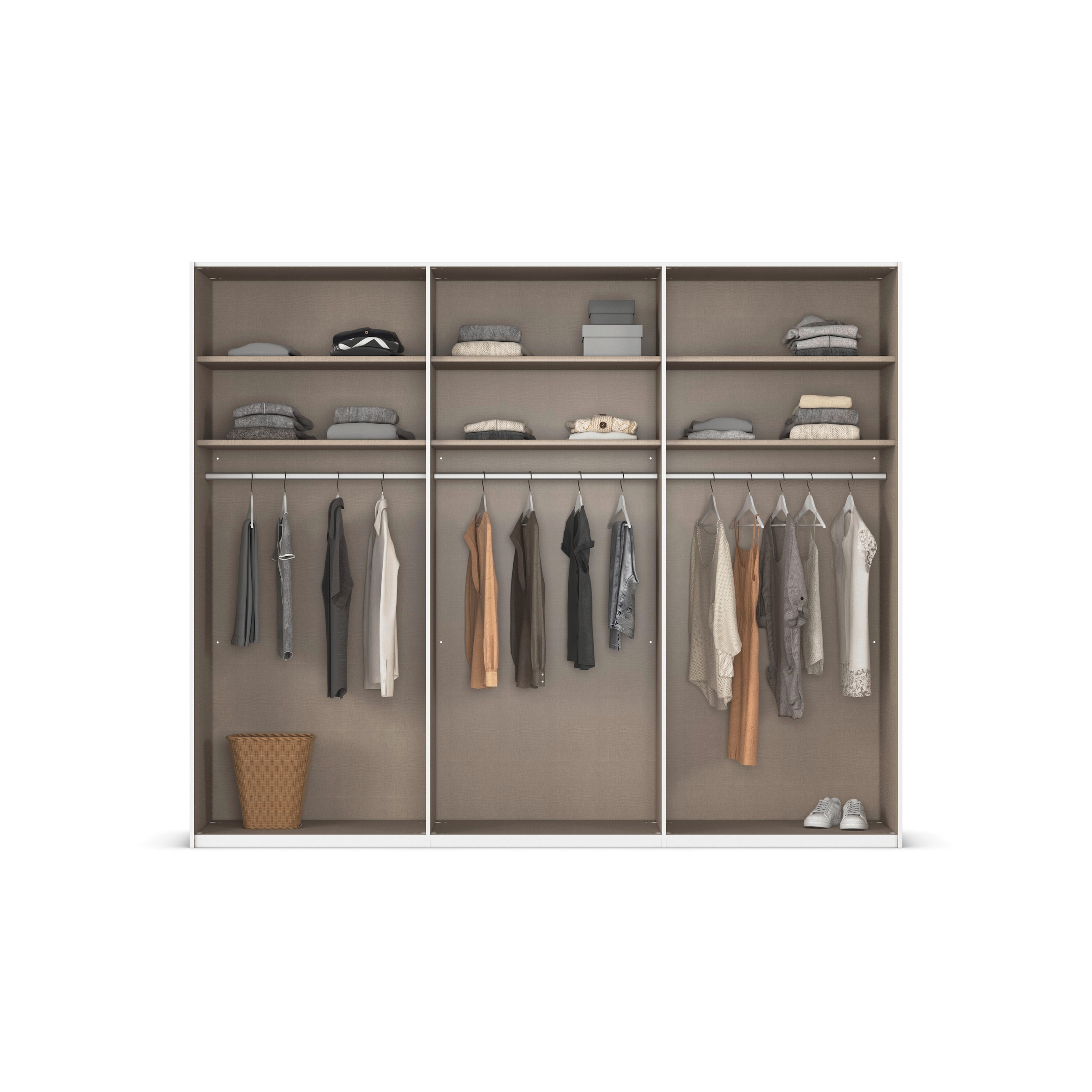 rauch Schwebetürenschrank »Kleiderschrank Schrank Garderobe Schlafzimmerschrank SCALE-FYRA«, edle Türen viergeteilt Glas matt/glänzend viele Farben MADE IN GERMANY