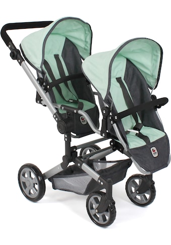 Puppen-Zwillingsbuggy »Linus Duo, Grau-Mint«, mit zwei abnehmbaren, bis in...