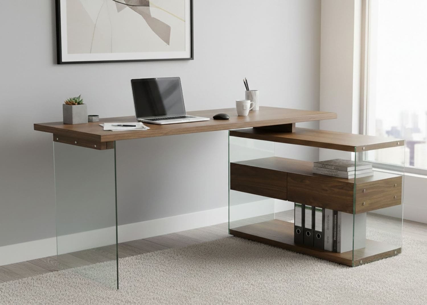Jahnke Eckschreibtisch »LUX C 15 E« Eckschreibtisch,Glas,wechselseitig montierbar,2 Schubladen,B:145 cm