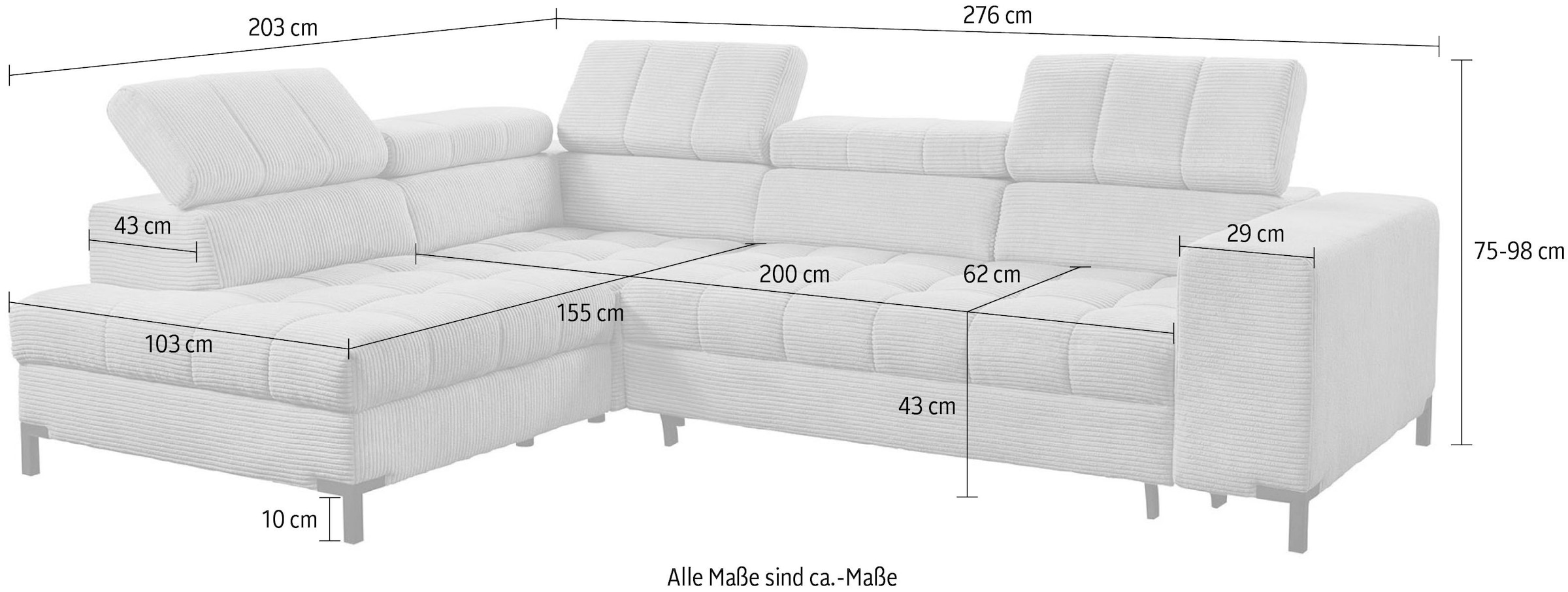 exxpo - sofa fashion Ecksofa »Bocco, hochwertige Verarbeitung, toller Sitzkomfort, bequem, L-Form« wahlweise mit Bettfunktion u. Bettkasten, inkl. Kopfteilverstellung