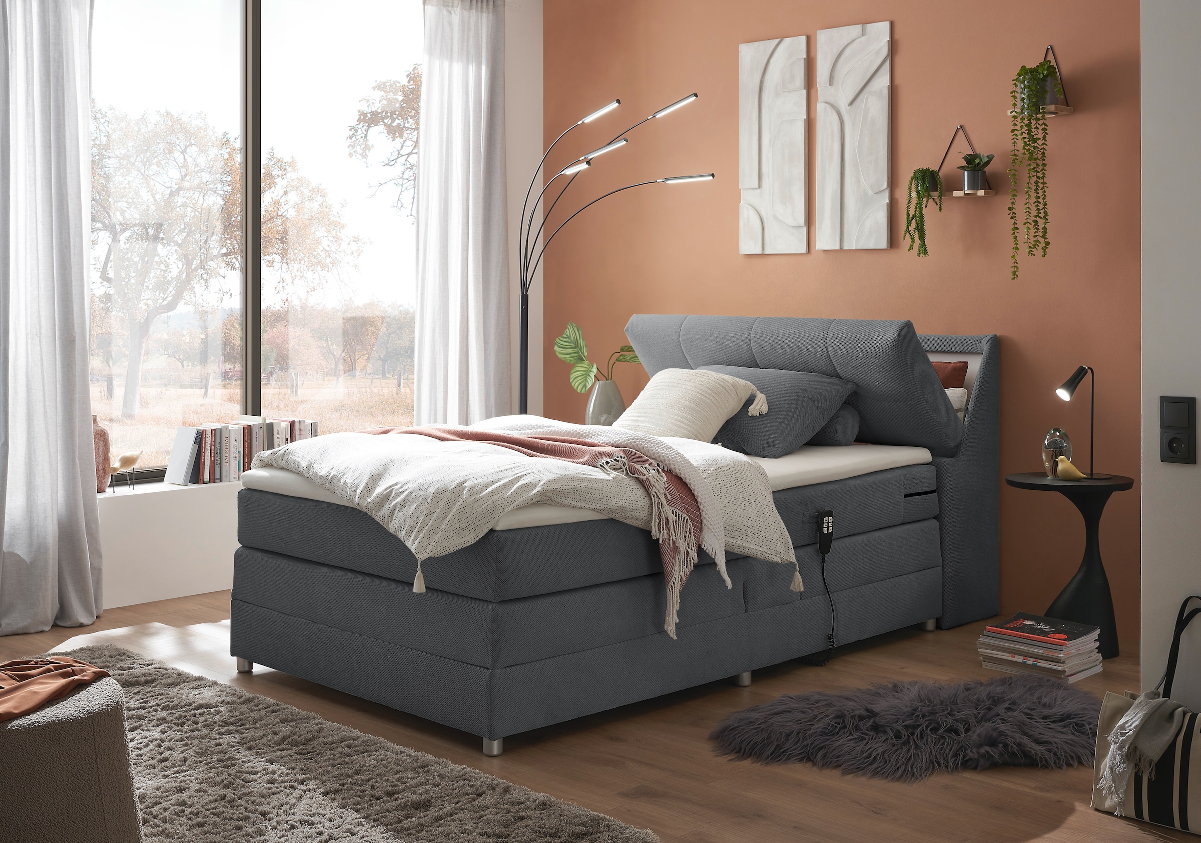 ED EXCITING DESIGN Boxspringbett »Toulouse«, inkl. Motor, inkl. Stauraum im Kopfteil