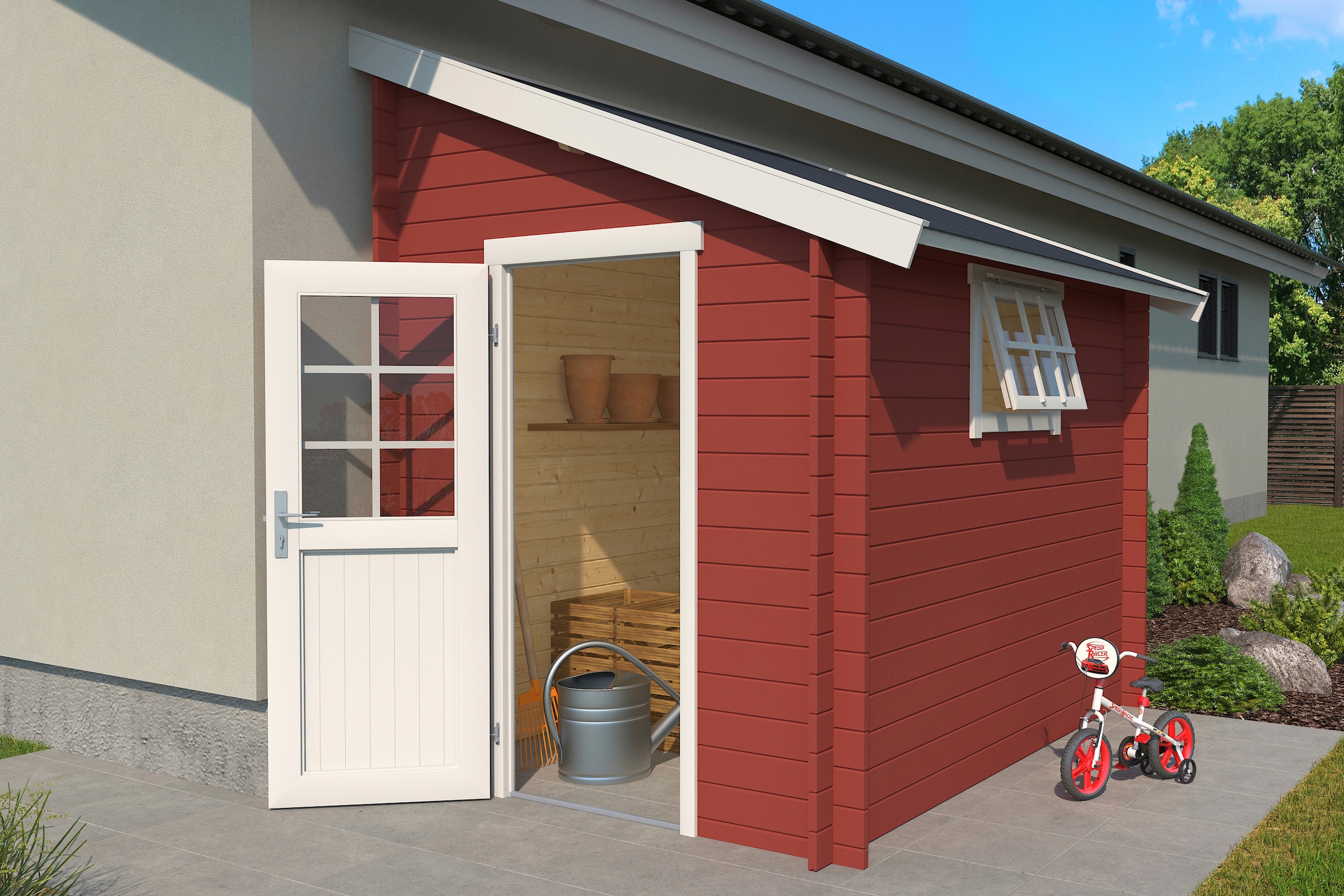 LASITA MAJA Gartenhaus »Jura 2« Blochbohlenhaus 28mm, Fundamentmass 1800x2750 , Schwedenrot