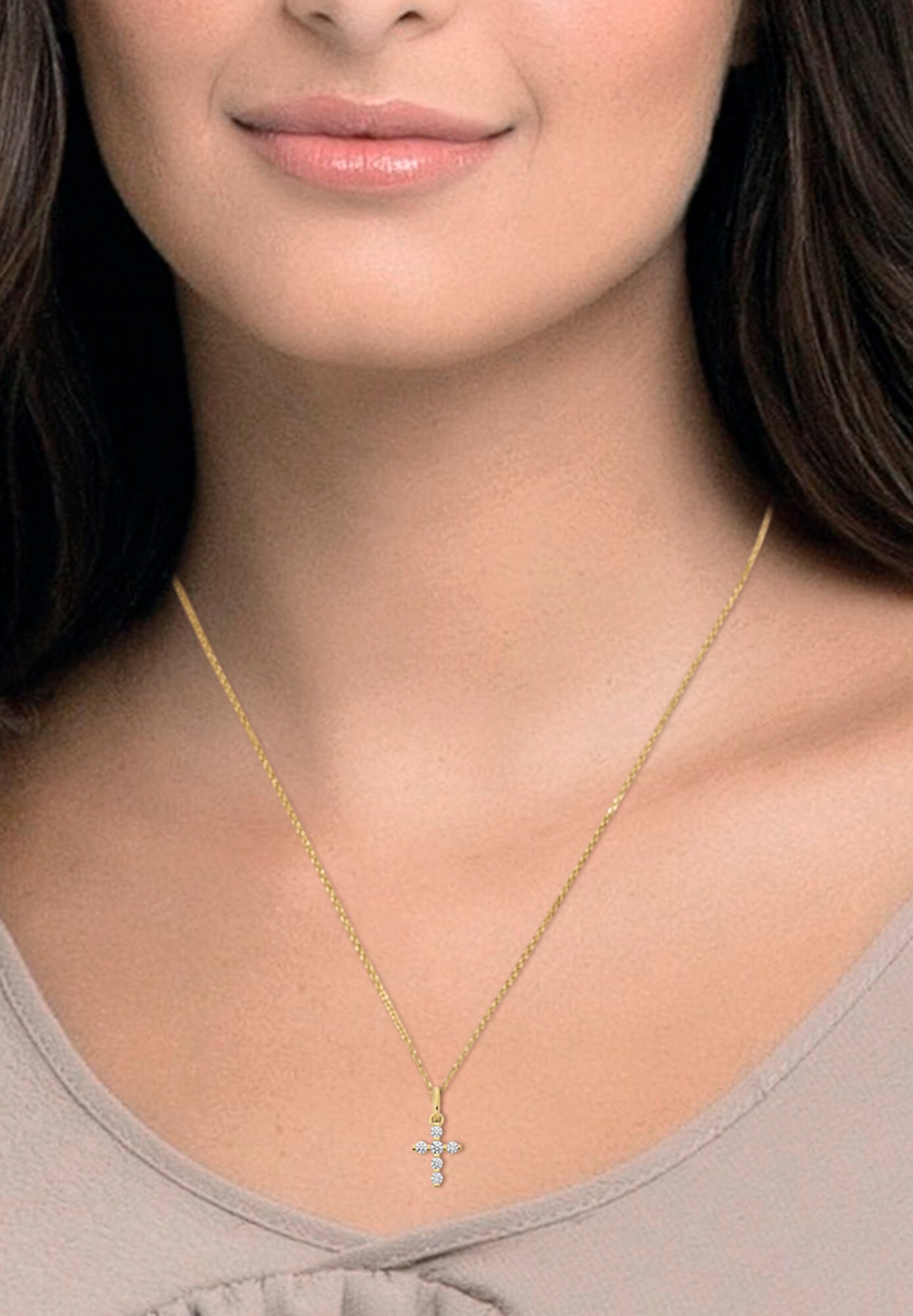ONE ELEMENT Kettenanhänger »Zirkonia Kreuz Anhänger aus 333 Gelbgold«