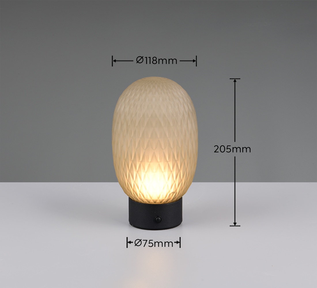 TRIO Leuchten LED Tischleuchte »FACETTE, Akku Tischleuchte mit USB-C Anschluss, Touchdimmer, Höhe 20cm« LED-Board 1 Stk. Warmweiß kabellose Touch Tischlampe mit Glasschirm, LED warmweiß 3000K 140 Lm