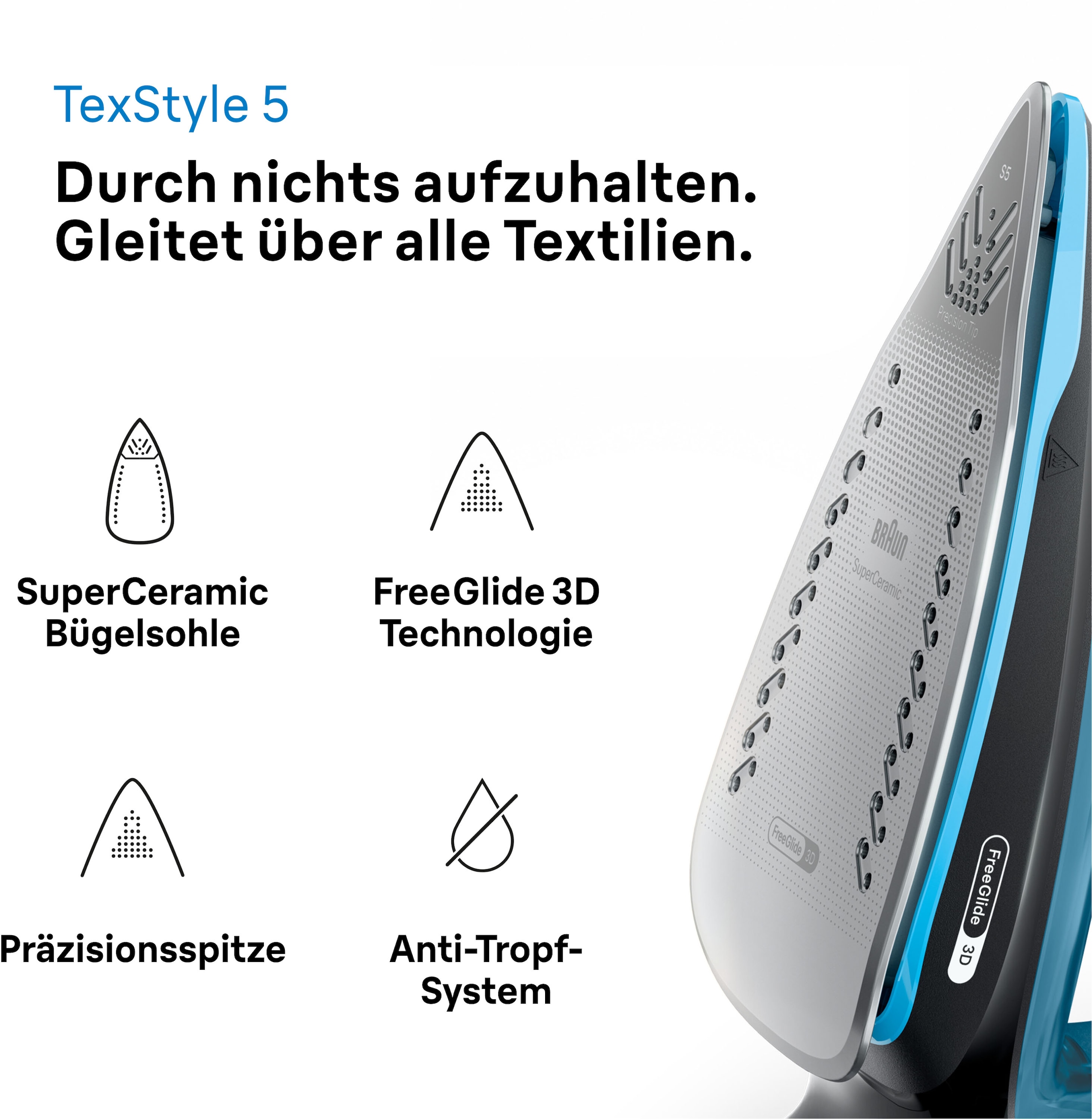 Braun Dampfbügeleisen »TexStyle 5 SI 5256 BL«, 2600 W, schwarz/blau
