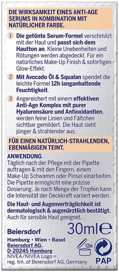 Nivea Foundation »Cellular 3in1 Hyaluron Serum Foundation«, Anti-Aging-Effekt, deckt Unreinheiten ab, spendet 12h Feuchtigkeit.