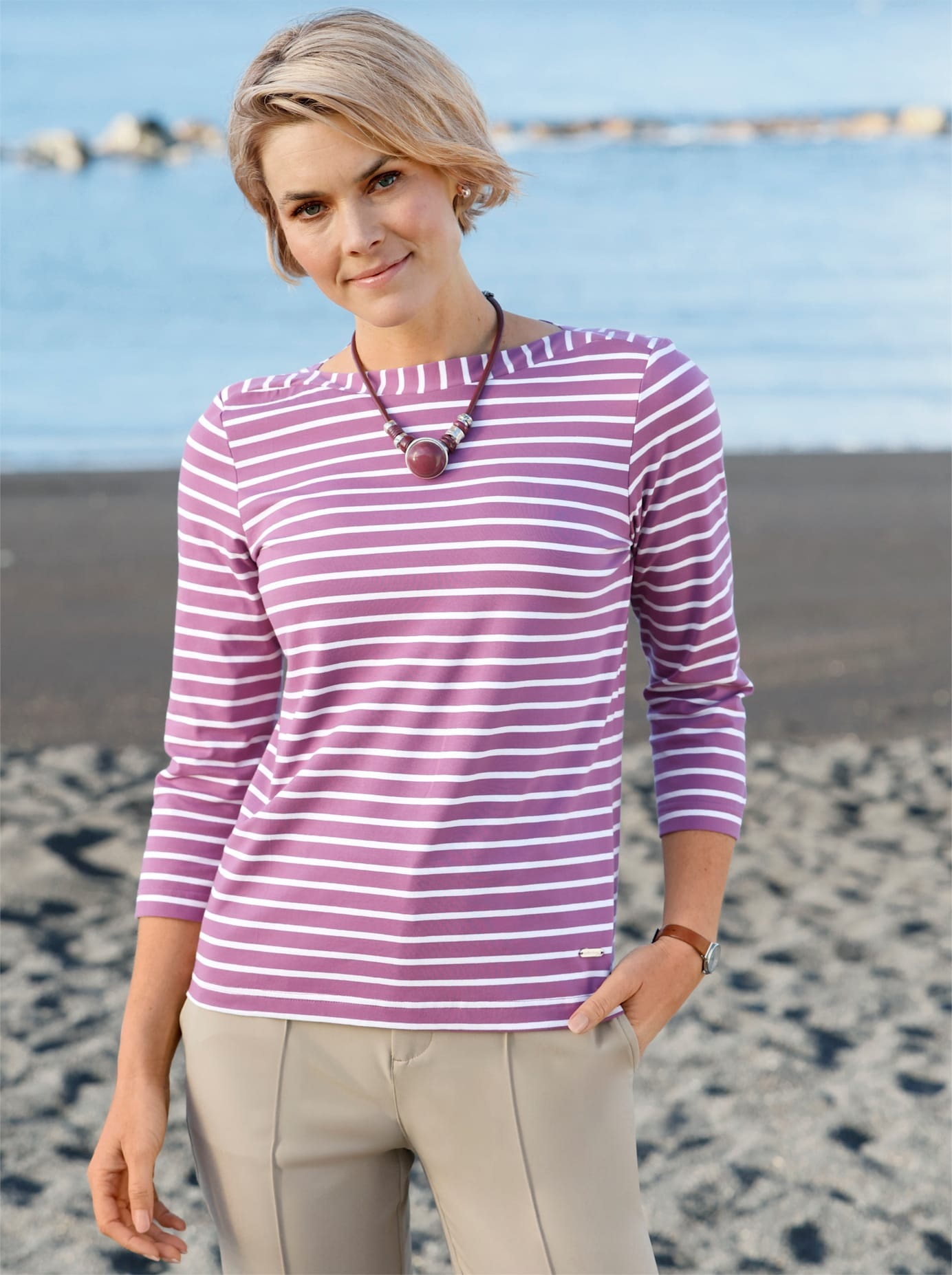 Casual Looks Damen 3/4-Arm-Shirt »Ringelshirt« 1 Stk. tlg. in lila, Größe 38