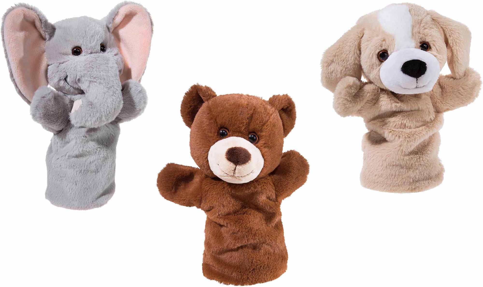 Heunec® Handpuppe »Bär, Hund, Elefant«, (Set, 3 tlg.)