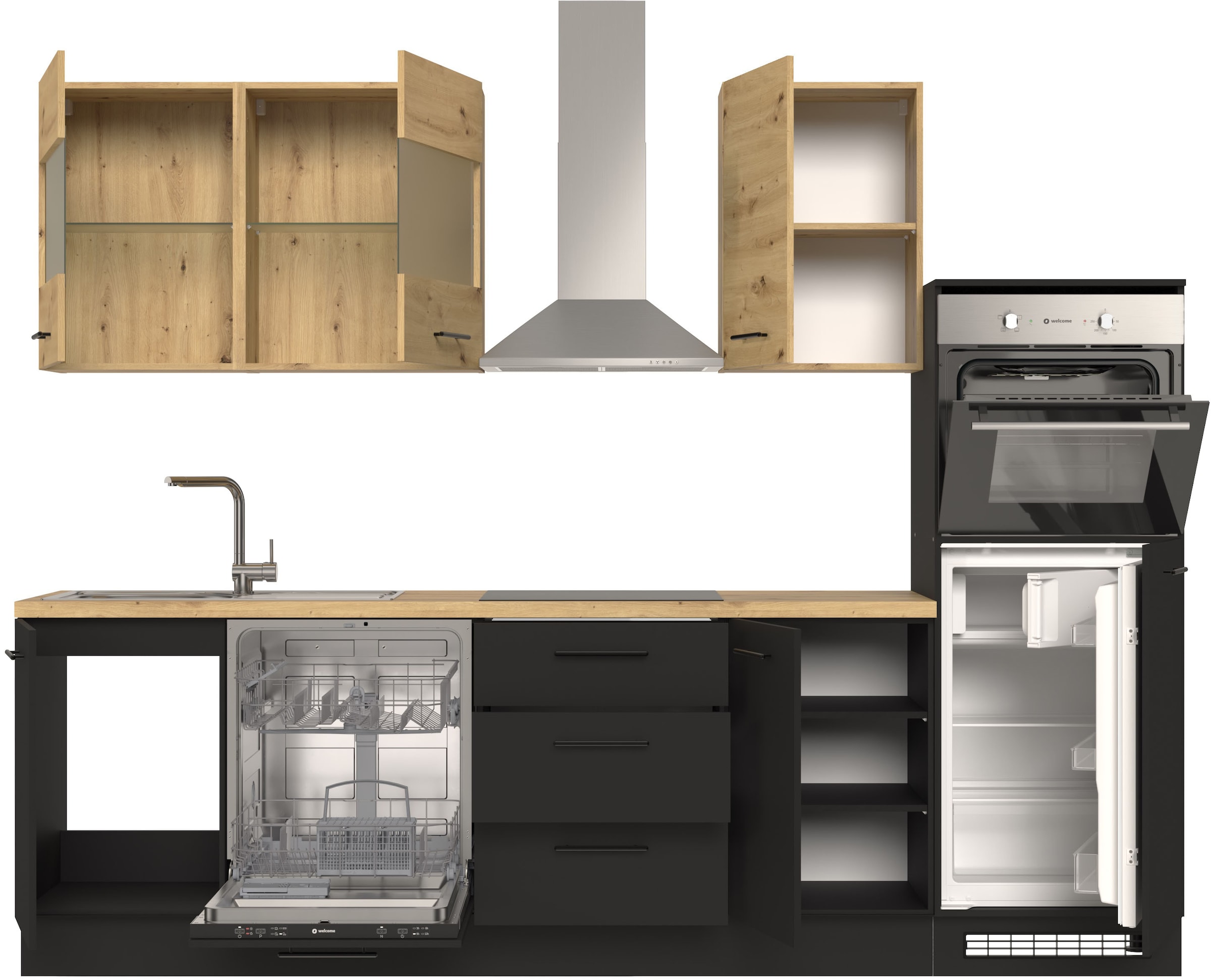 BASIC by Balculina Küchenzeile »Capri B/T/H 280x60x218 cm« Breite 280 cm, wahlweise mit edelstahlfb. oder schwarzen E-Geräten