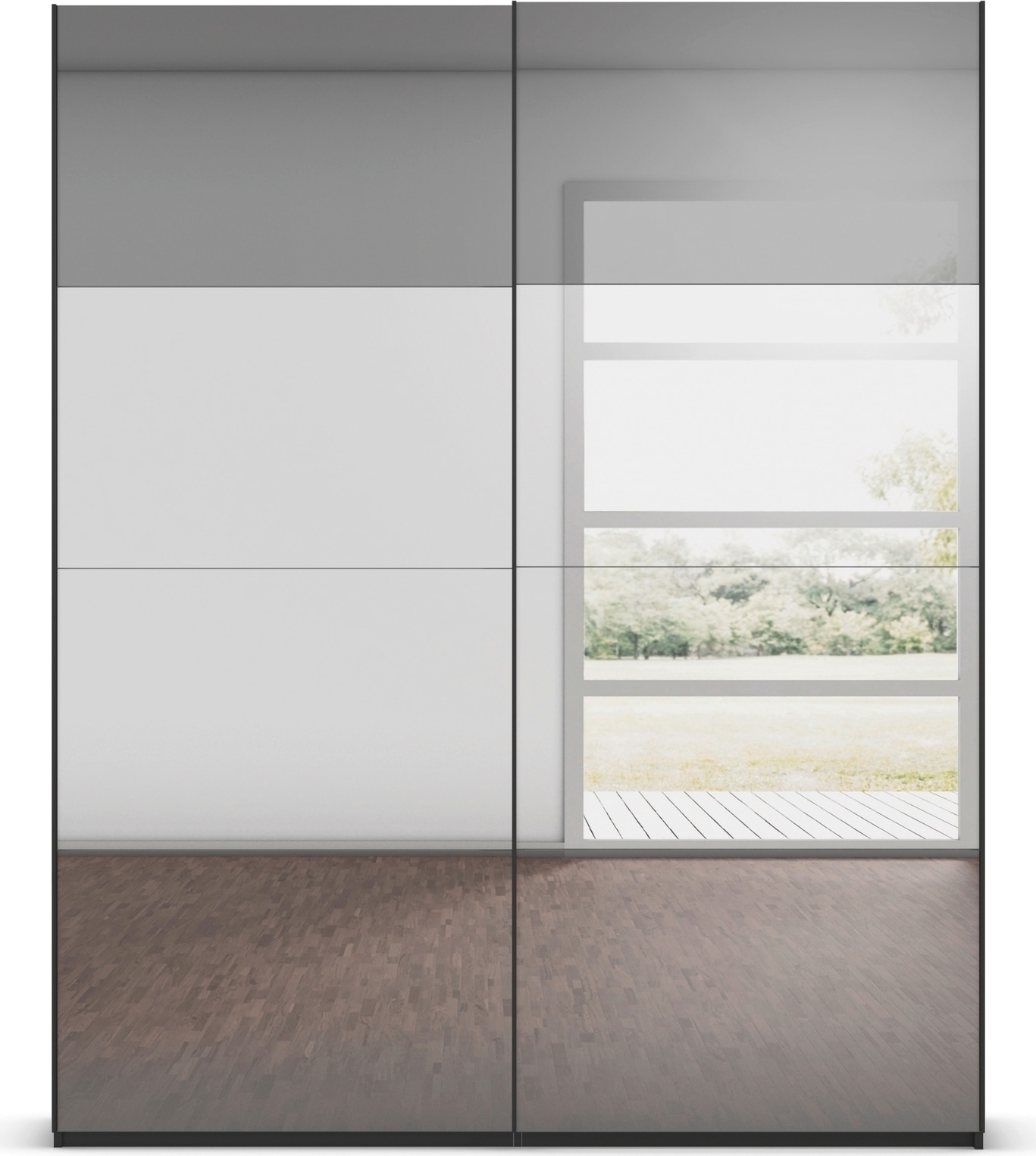 rauch Schwebetürenschrank »Kleiderschrank Schrank Garderobe Schlafzimmerschrank SCALE-FYRA« edle Türen viergeteilt Front Spiegel-Mix viele Farben MADE IN GERMANY