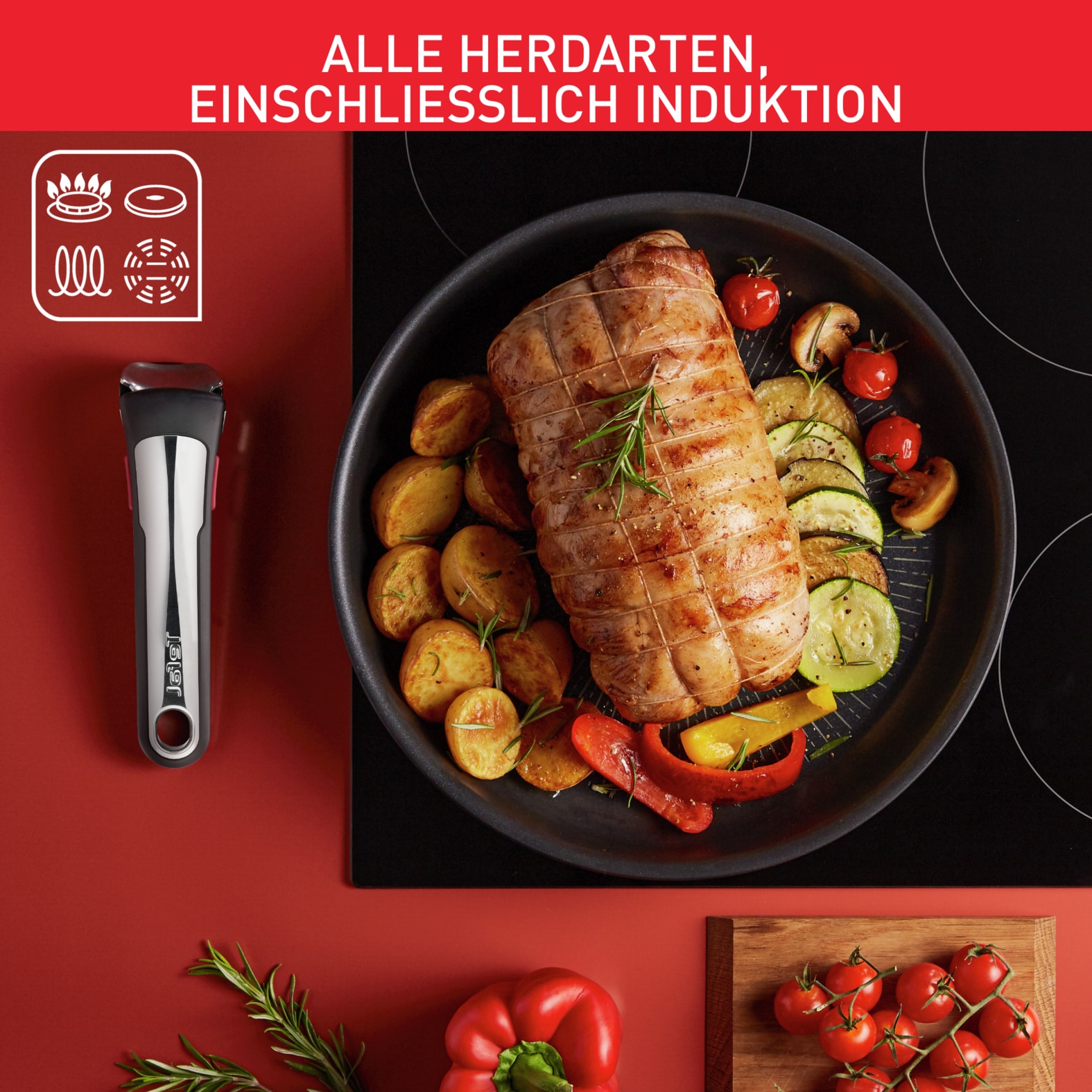 Tefal Topf-Set »Ingenio Unlimited L76391«, Aluminium, (Set, 4 tlg., mit Kasserollen 16/18/20 cm, 1x abnehmbarer Griff), stapelbar, platzsparend, Titanium 6x Antihaftversiegelung