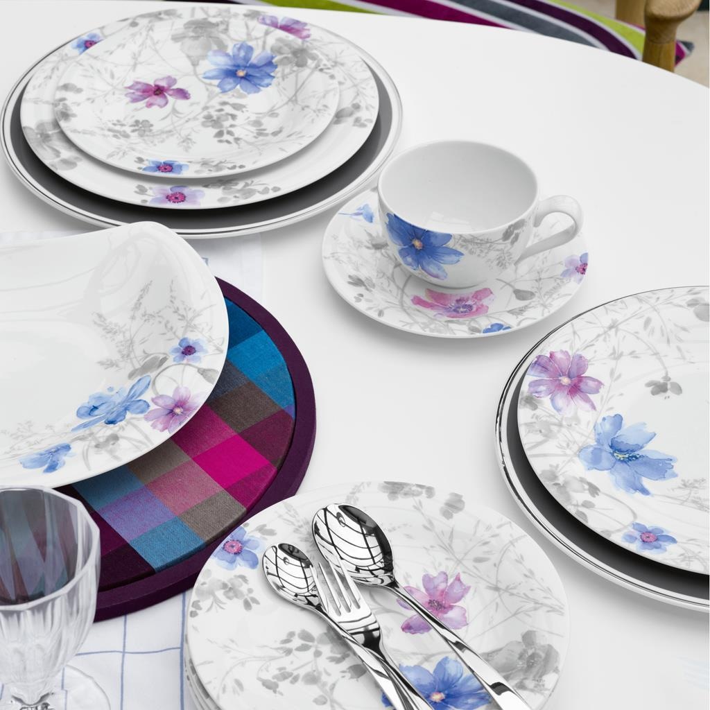 Villeroy & Boch Geschirr-Set »Kombiservice Mariefleur Gris Basic 30er Set bunt« Spülmaschinengeeignet, Mikrowellenfest