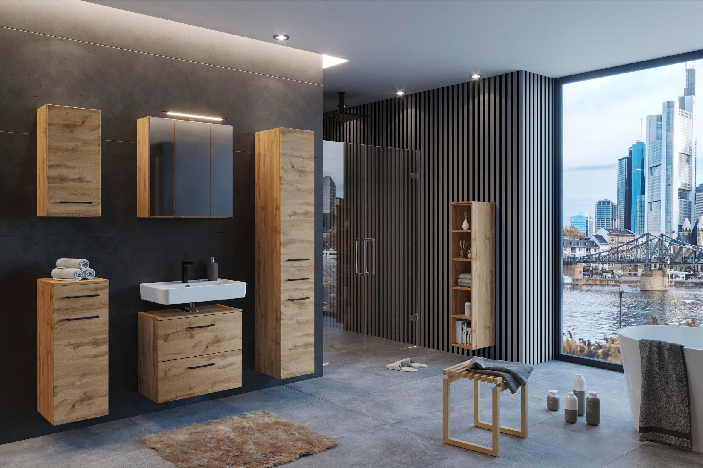 welltime Badmöbel-Set »Chicago«, (3 St., Spiegelschrank, Unterbeckenschrank, Seitenschrank)