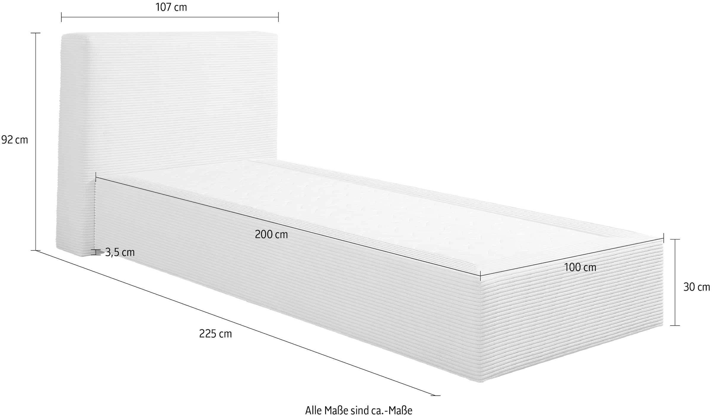 andas Boxspringbett »Åby« In Cord Bezug, wahlweise mit und ohne Matrazte erhältlich