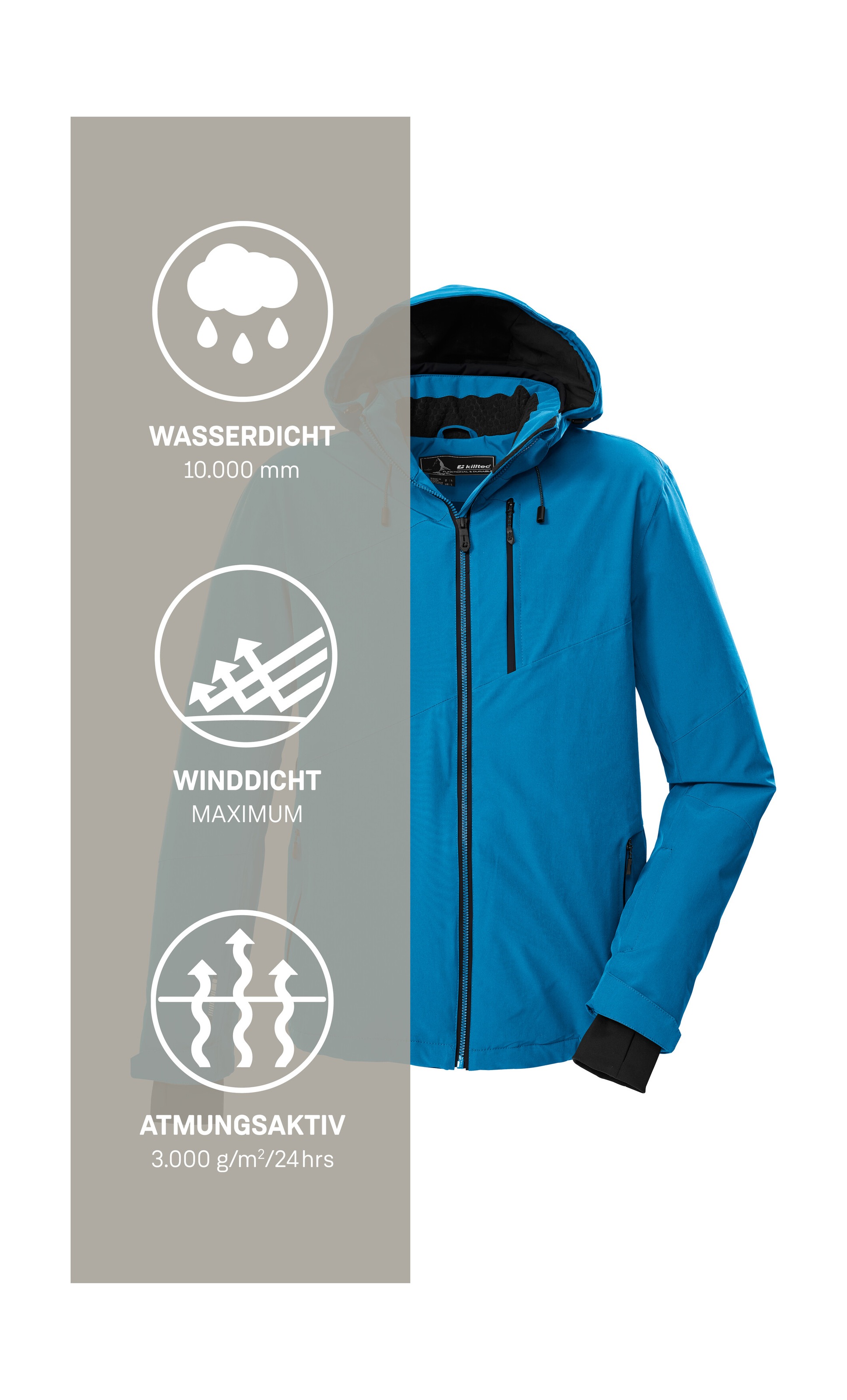 Killtec Skijacke »KSW 24 MN SKI JCKT« Atmungsaktive, wasser- u. winddichte Funktionsjacke, abnehmbare Kapuze