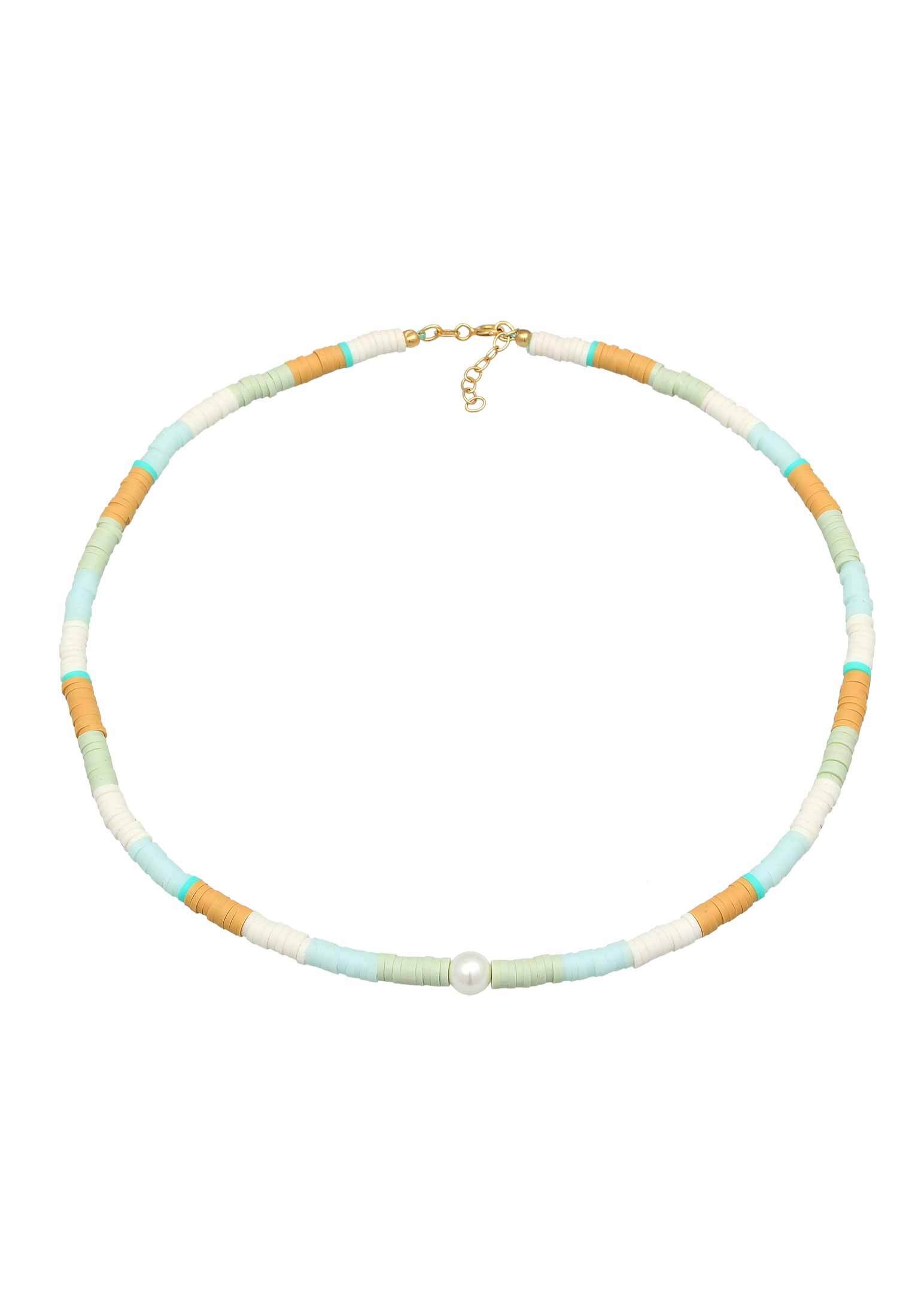 Elli Silberkette »Halskette Heishi Beads Muschelkernperle Surferkette 925 Silber«
