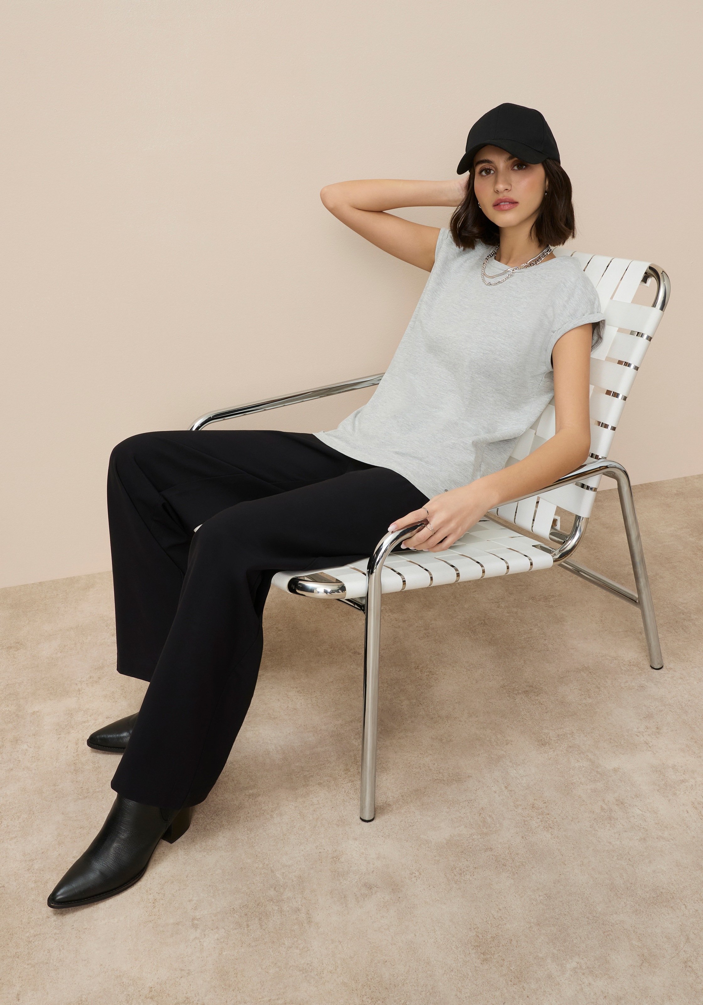 Tamaris T-Shirt Regular Fit, mit überlappenden Schultern, Kurzarm mit Aufschlag