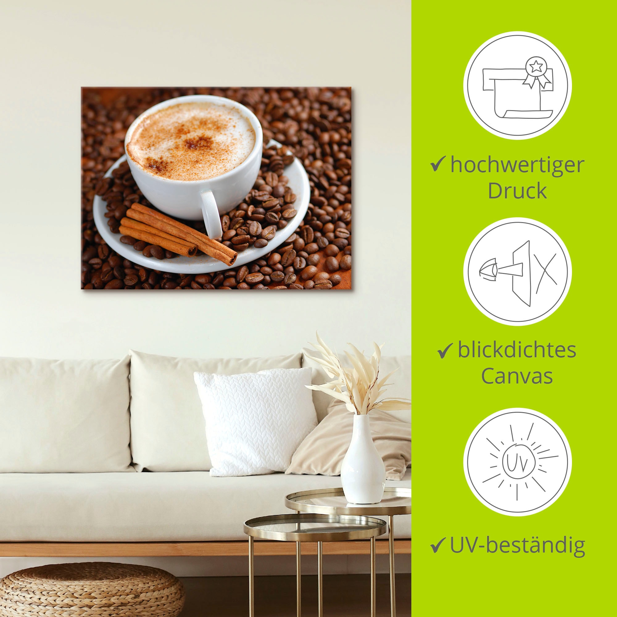 Artland Wandbild »Cappuccino - Kaffee«, Getränke, (1 St.), als Alubild, Outdoorbild, Leinwandbild, Wandaufkleber, versch. Größen