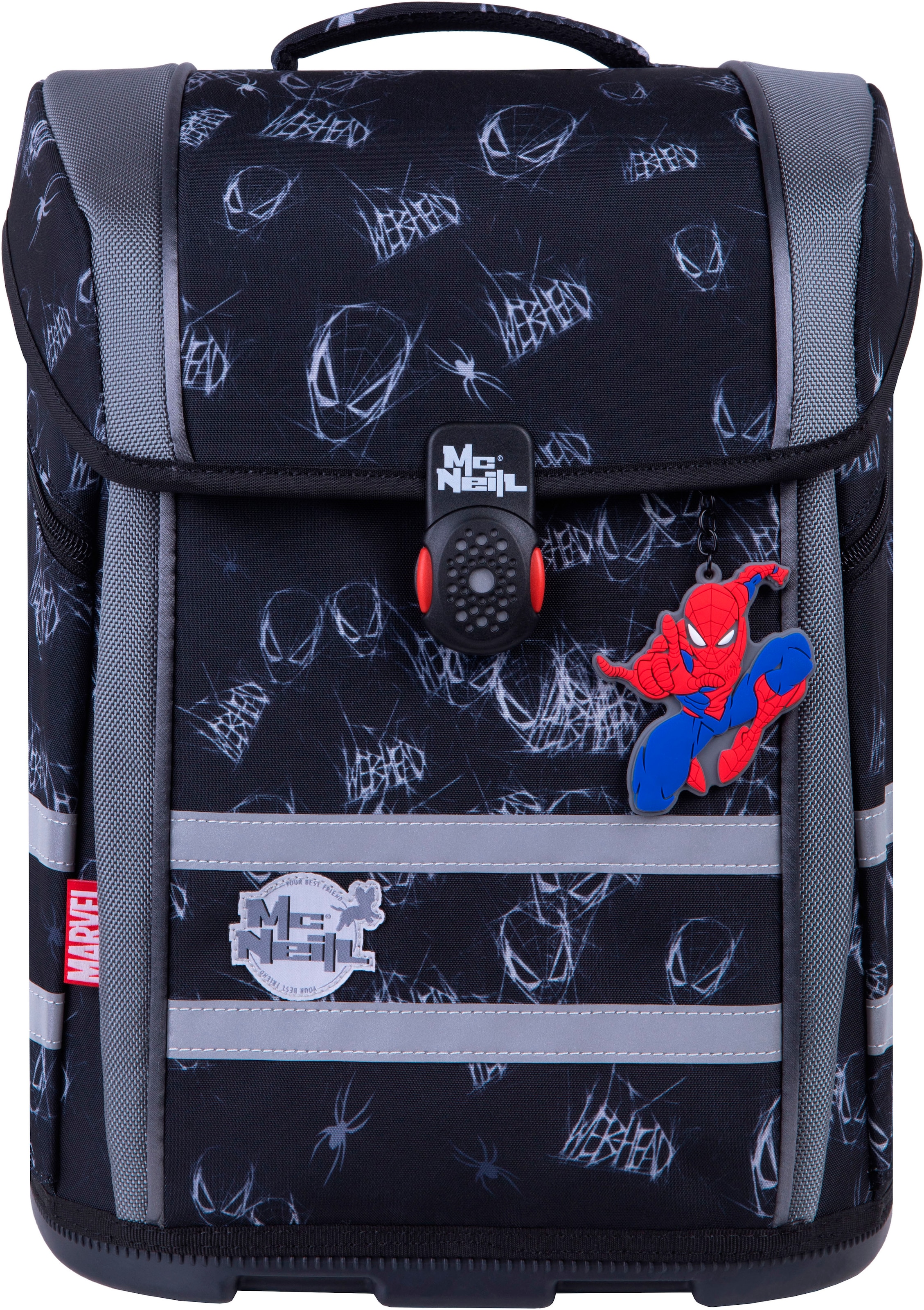 McNeill Schulranzen »Perfecto, Spider Man II«, reflektierende Streifen auf den Schultergurten-retroreflektierende Flächen, inkl. Federmäppchen, Turnbeutel, Schlamperrolle & Motivmagnet