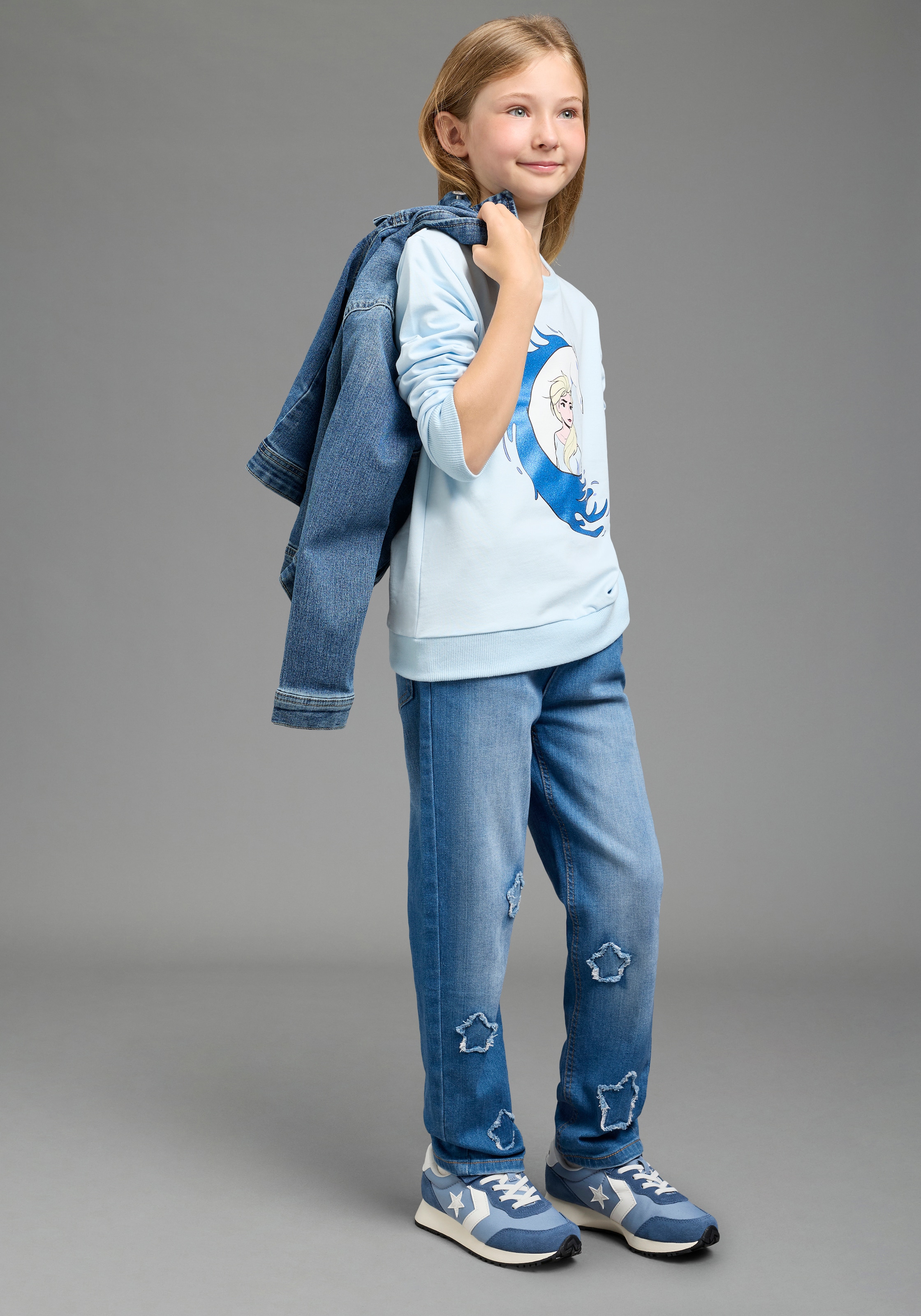 KIDSWORLD Sweatshirt »FROZEN Glitzerdruck Sweatshirt, Disney«, Disney-Shirt mit Rundhalsausschnitt, Langarm, hüftlange Basic-Passform
