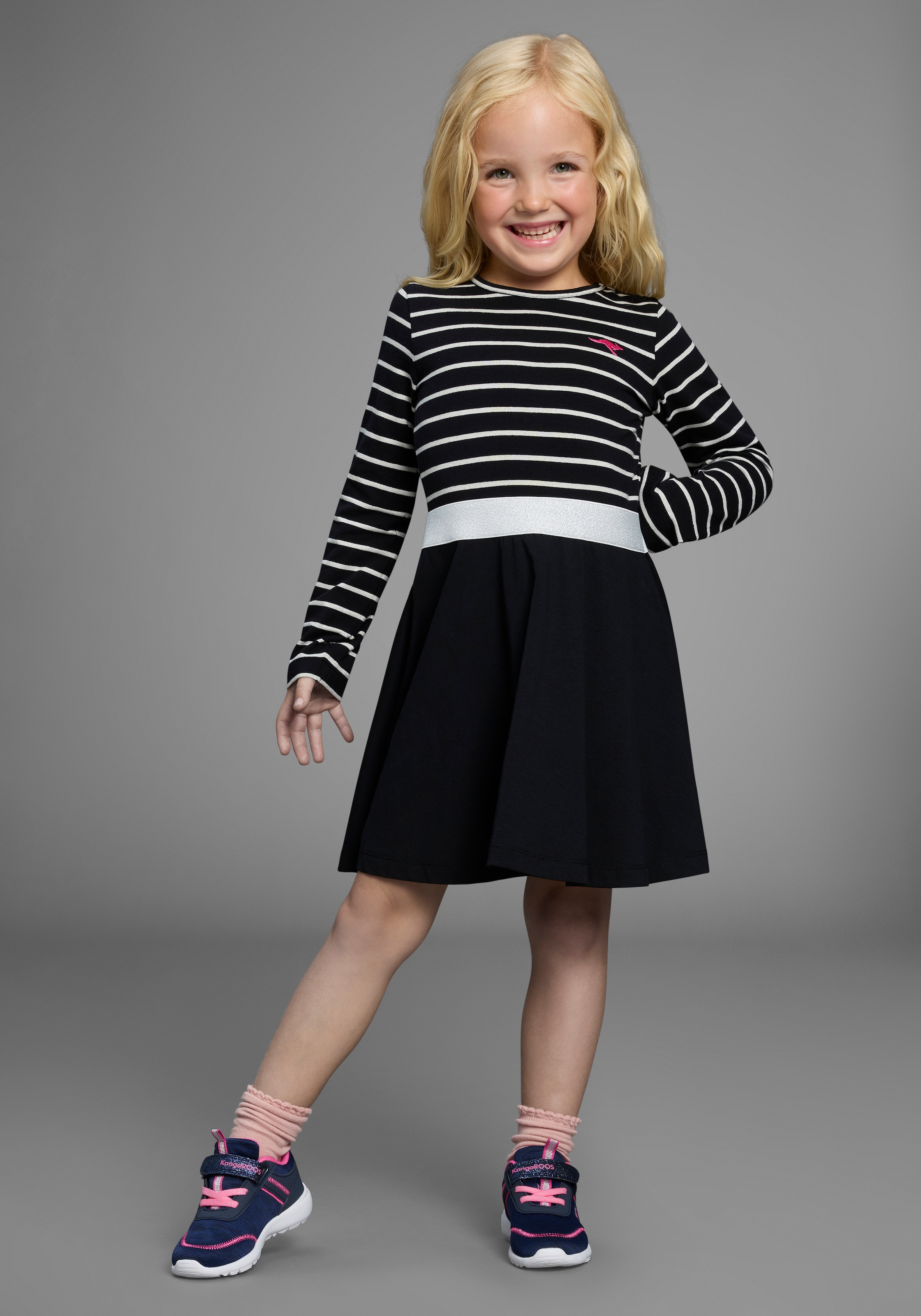 KangaROOS Jerseykleid »Ringelkleid für kleine Mädchen«, Glitzer-Ringel, festliche Anlässe, kniefrei, modischer Stil