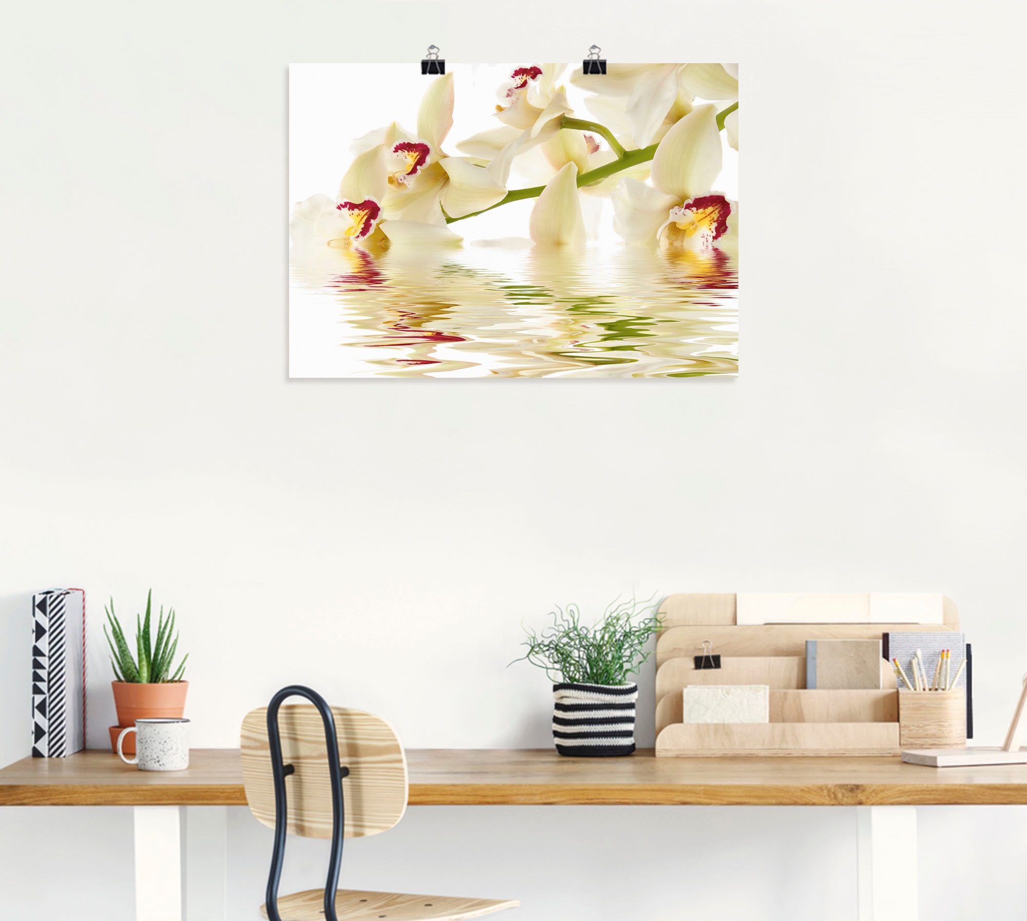 Artland Wandbild »Weiße Orchidee mit Wasserreflektion«, Blumen, (1 St.), als Leinwandbild, Poster in verschied. Größen