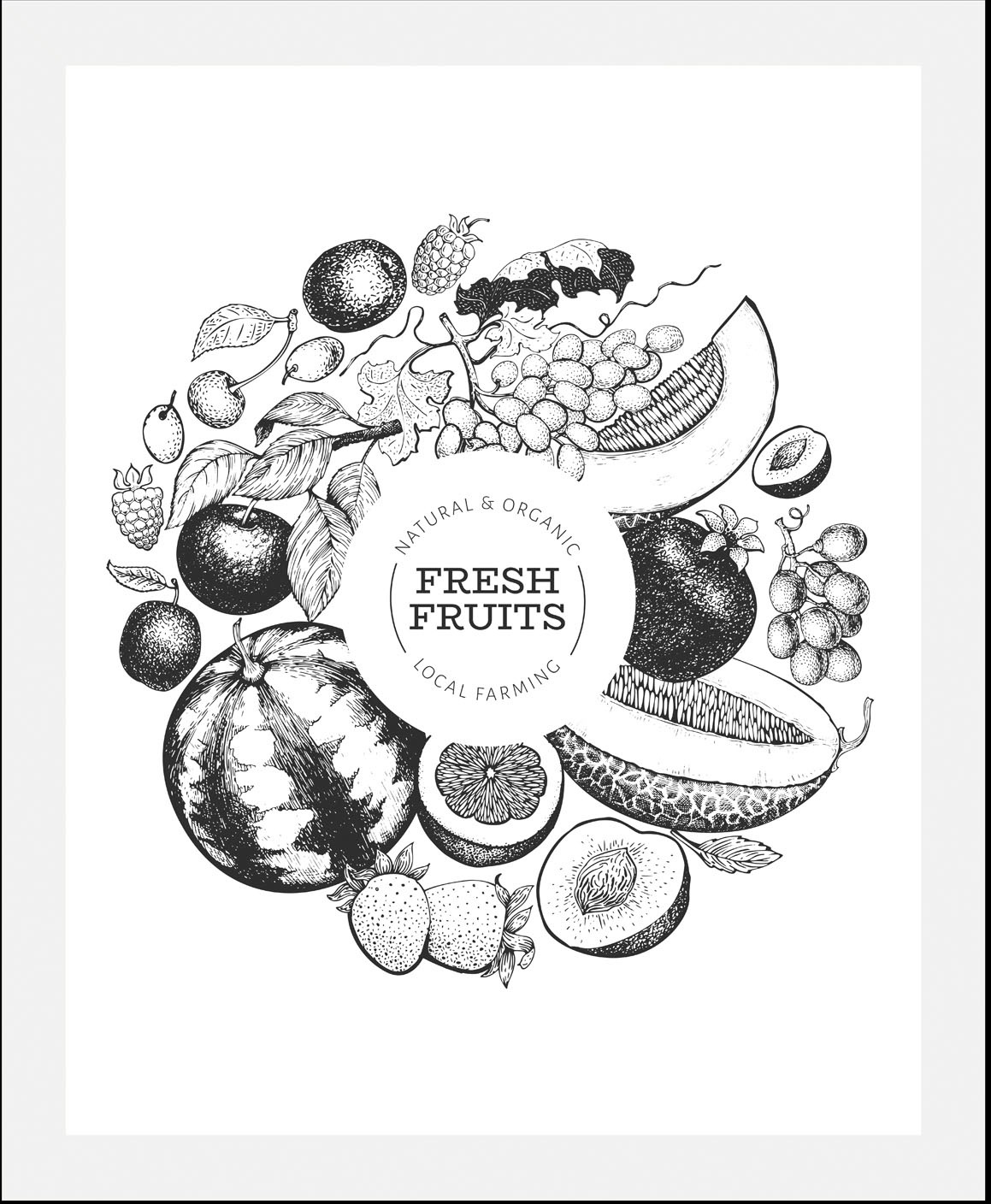 queence Bild »Fresh Fruits« Abstrakt | Essen | Figuren | Kunst | Lebensmittel | Obst | Obst Bilder | Schriftzug | Schwarz-Weiß 1 Stk. tlg. gerahmt