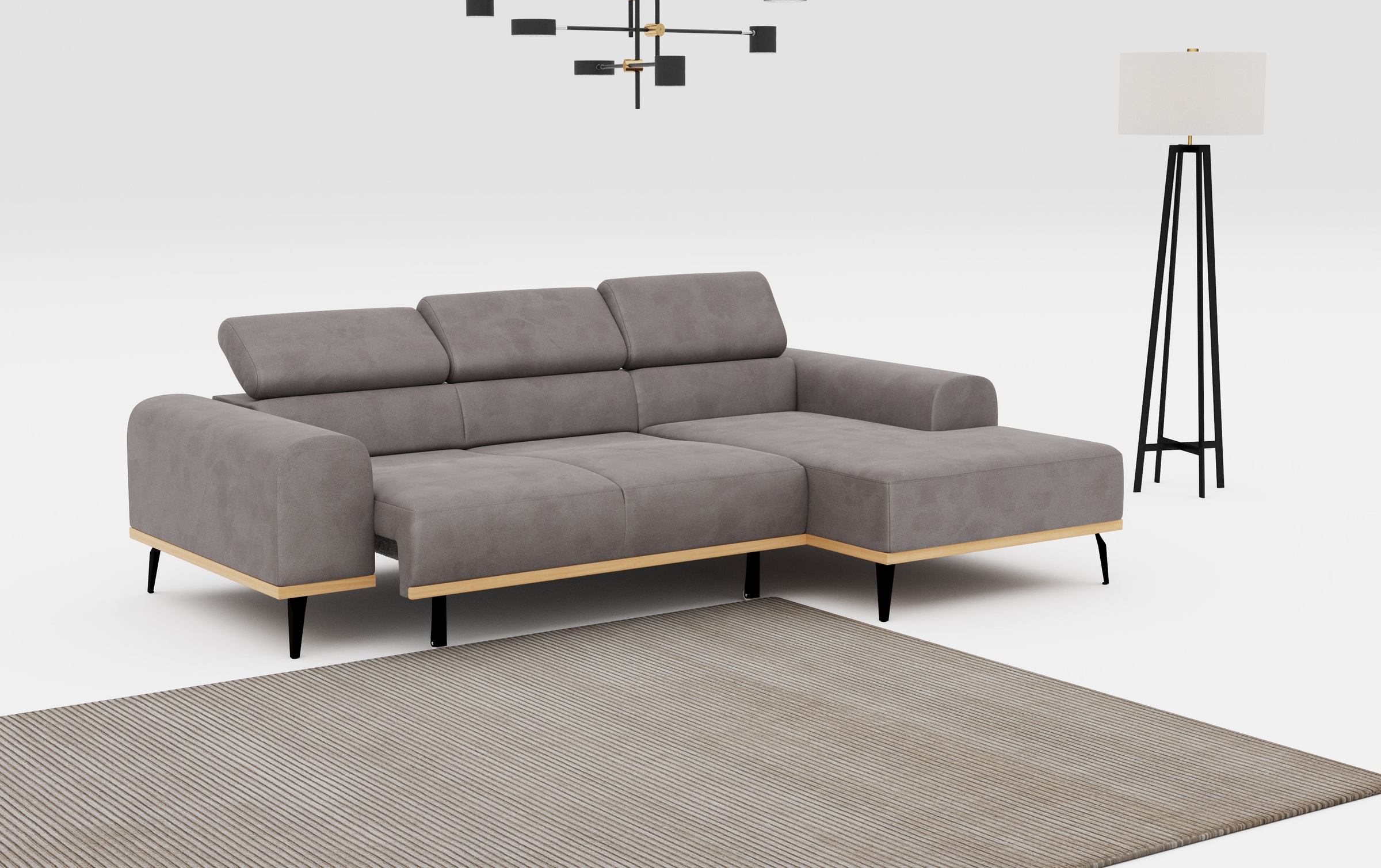 Places of Style Ecksofa »Carlo L-Form«, mit Kopfteilverstellung & Holz-Rahmenoptik, wahlweise Relaxfunktion
