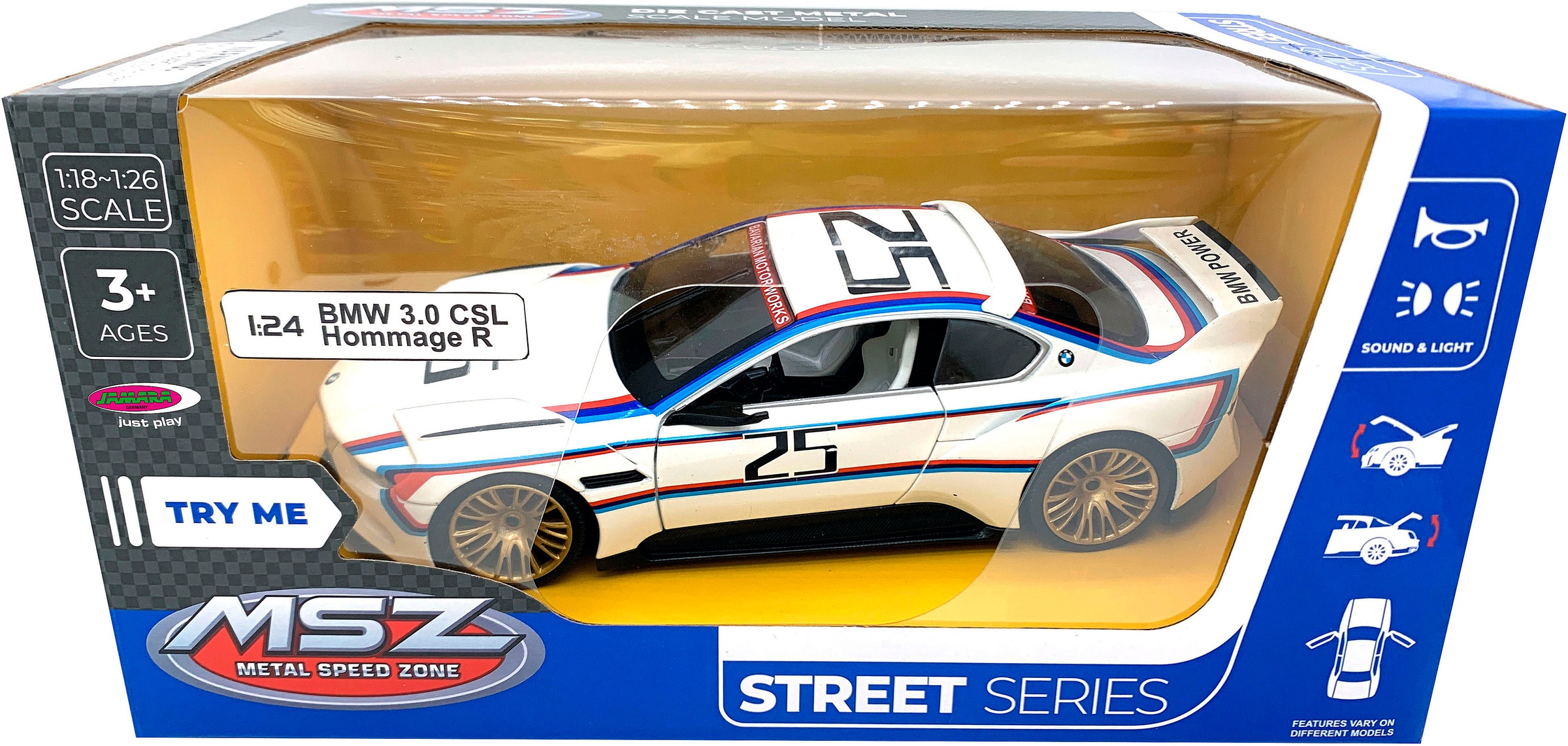 Jamara Spielzeug-Auto »Diecast, BMW 3.0 CSL Hommage R weiß«, LED Licht; Maßstab 1:24