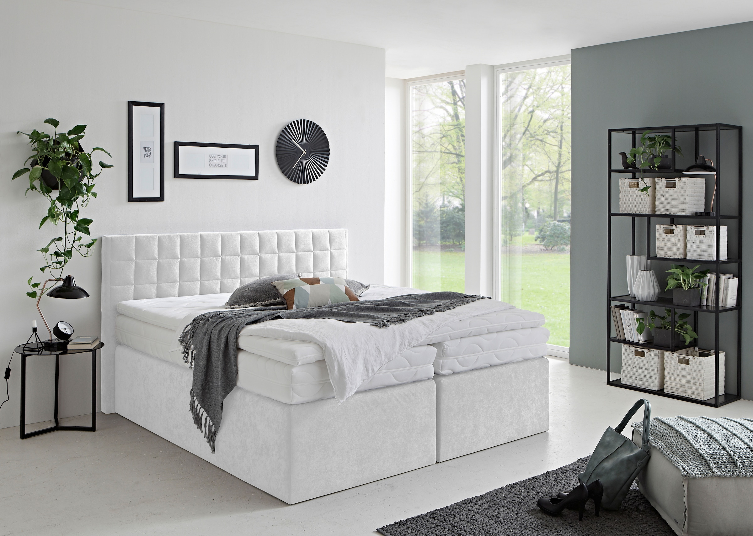 Westfalia Schlafkomfort Boxspringbett »Dublin, wahlweise mit Topper in verschiedenen Härtegraden erhältlich« mit schöner Kopfteilversteppung, Größe...