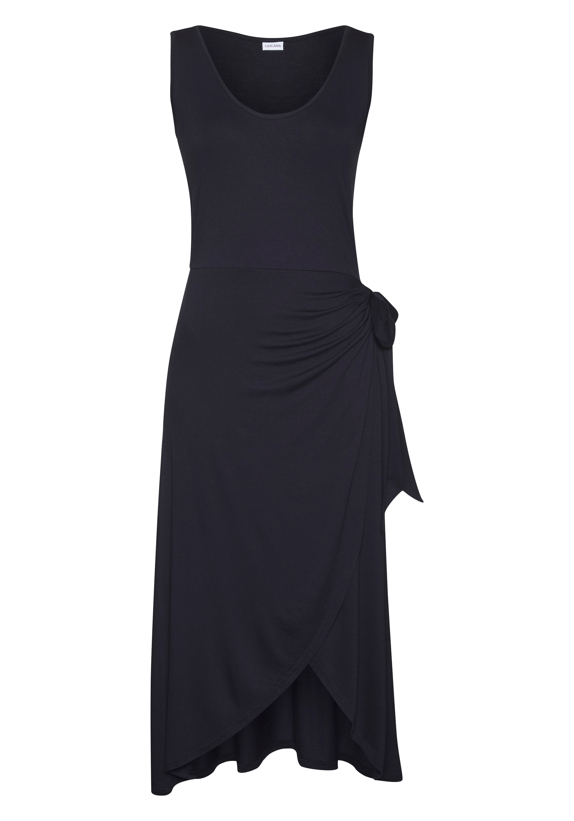 LASCANA Strandkleid, mit Rock in Wickeloptik, Midikleid aus Jersey, Sommerkleid