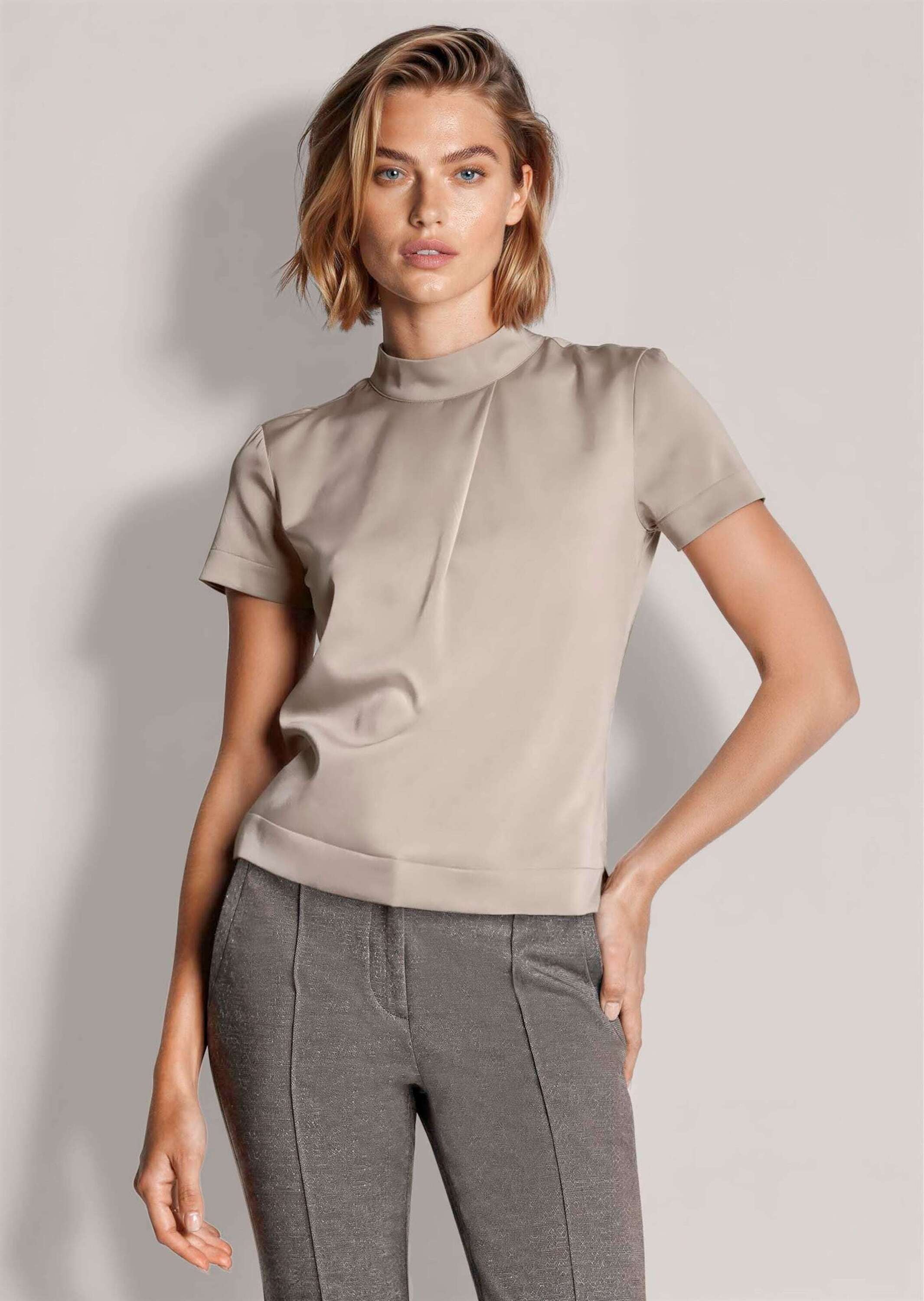 MADELEINE Langarmbluse »Bluse Satinbluse mit Stehkragen«