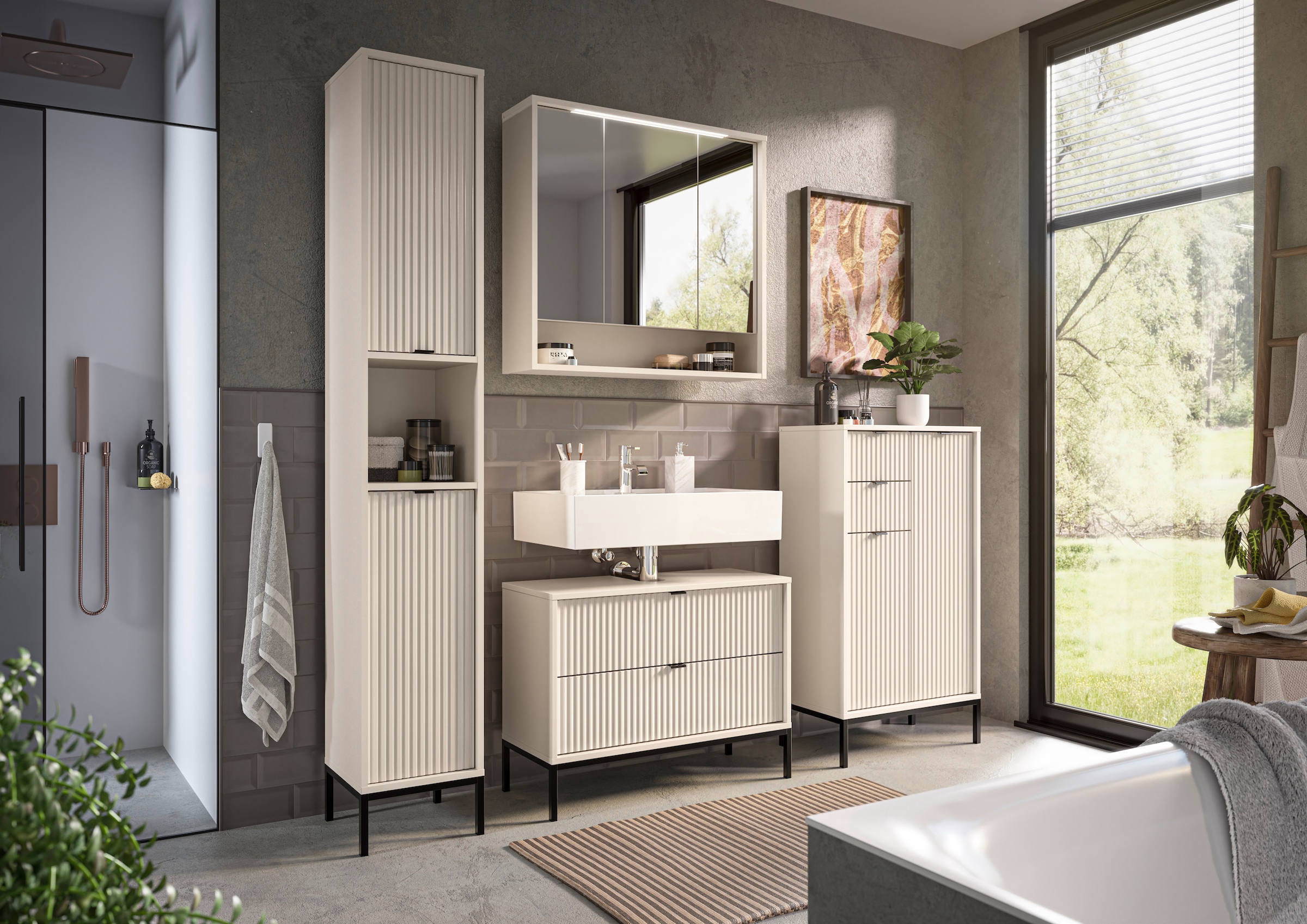 BASIC by Balculina Hochschrank »Lucera Hochschrank, Badezimmerschrank BxHxT 32x195x32« 1 Stk. tlg. Breite 32 cm, Tür L/R montierbar