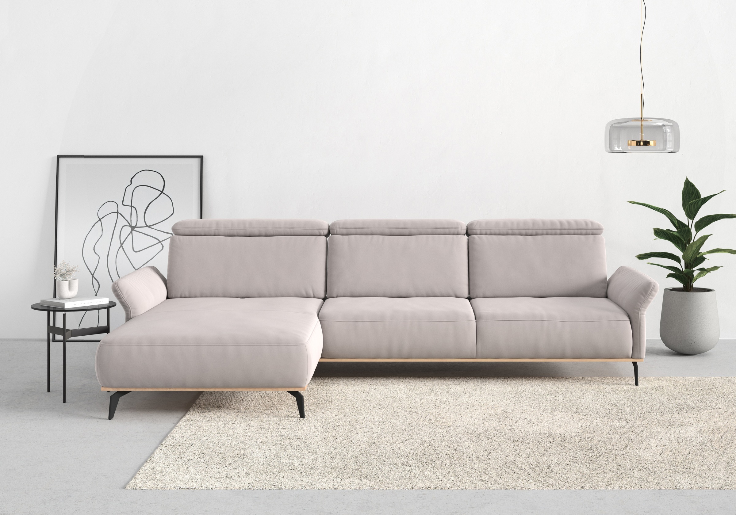 PLACES OF STYLE Ecksofa »Fjord L-Form« massiv, wahlweise mit Armlehnfunktion, Kopf- Sitztiefenverstellung